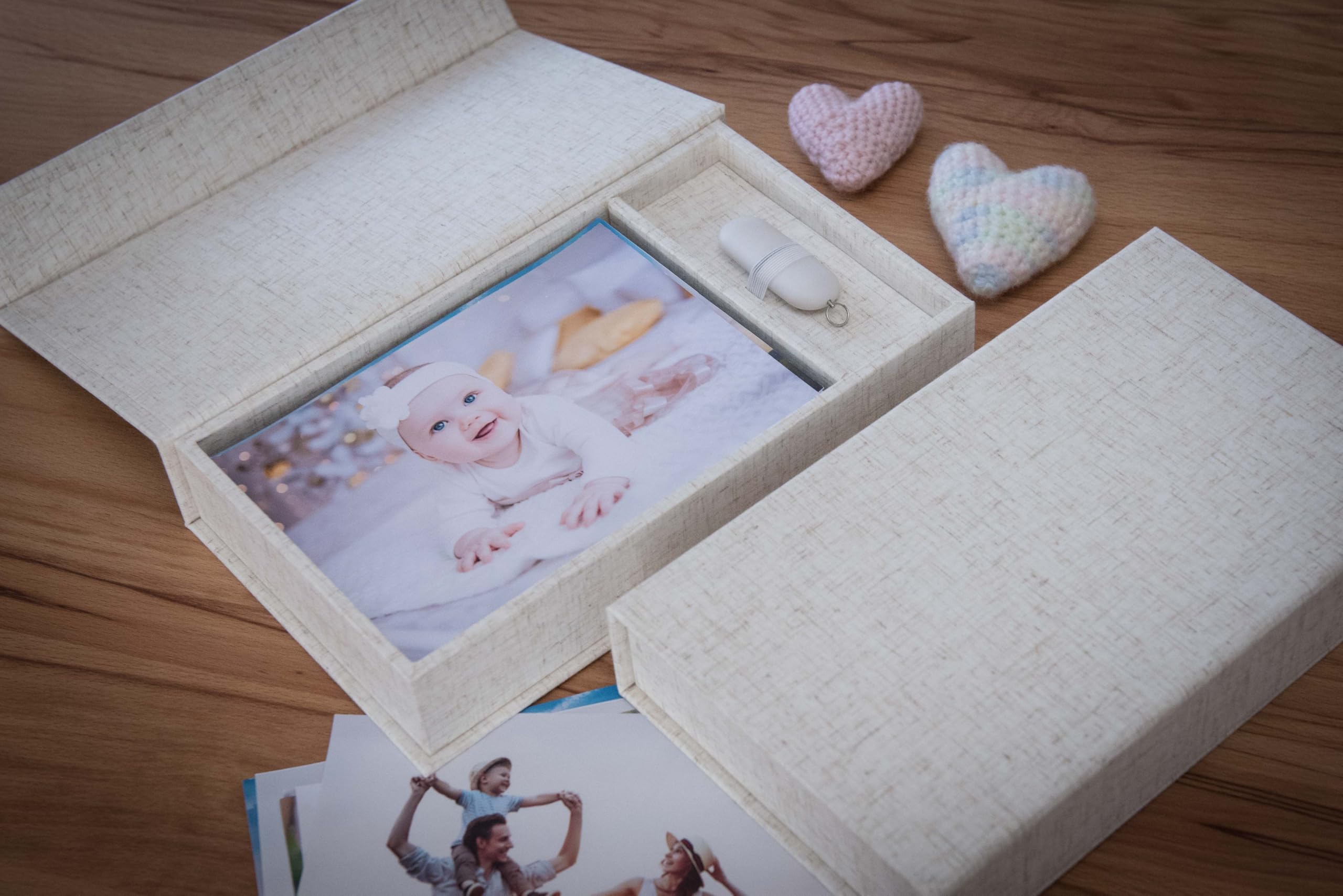 Élégante boîte photo, avec fente USB, boîte cadeau, pour clés USB et tirages photo 10 x 15 cm, boîte de rangement, boîte de rangement, boîte de rangement, boîte à souvenirs, cadeau photo (naturel, 23