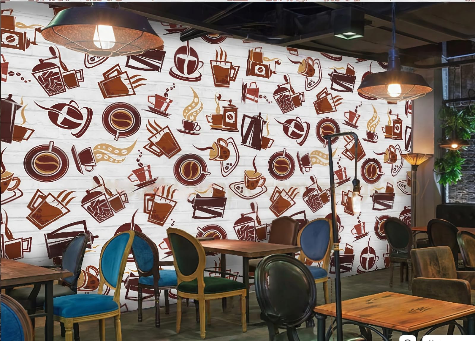 rskjdghshd Wallpaper Retro White Brick Wall Hand-Painted Coffee Cup Drink Dessert Shop Theme Western Restaurant Background Wall Mural Afternoon Tea Coffee Shop Wallpaper,3D,430x300cm