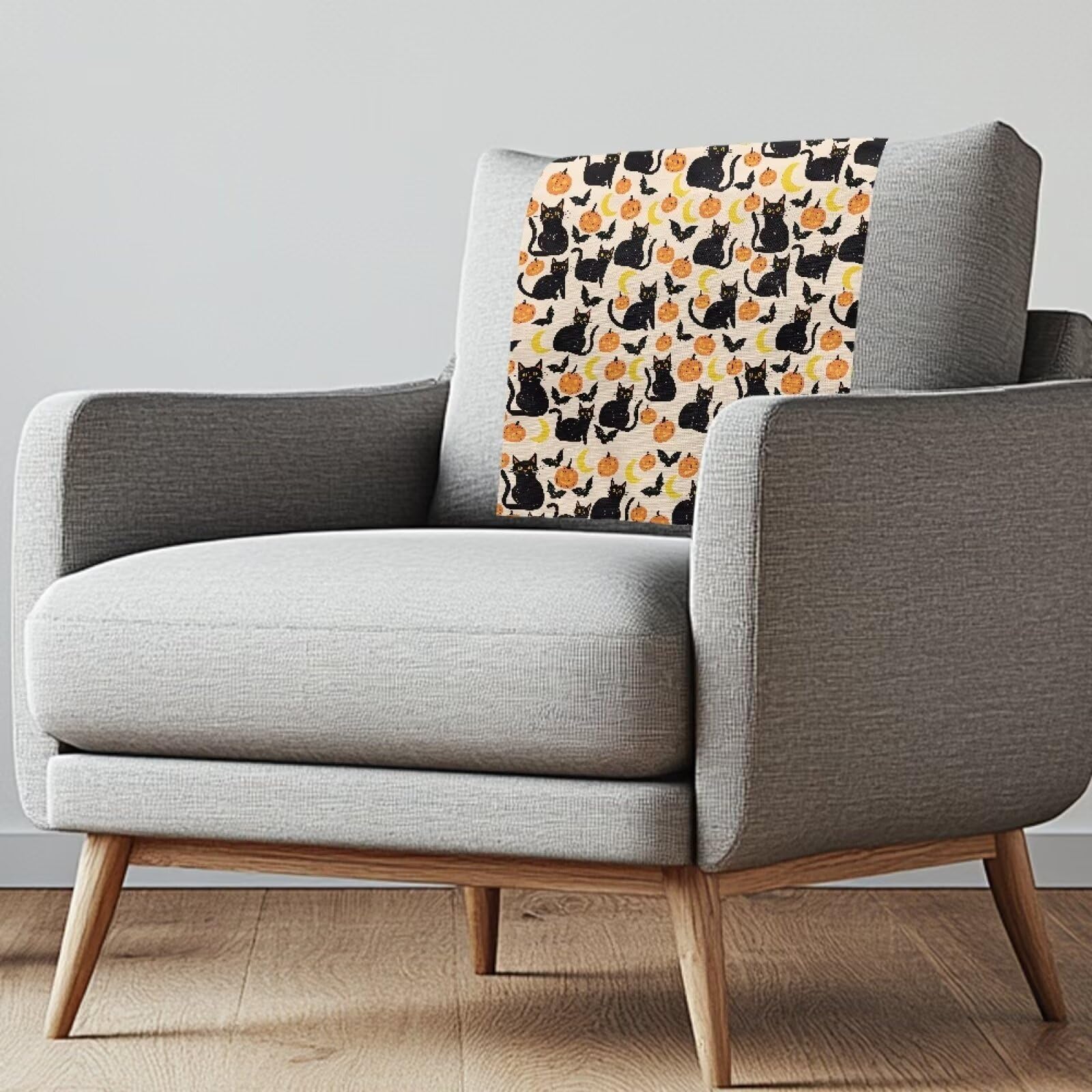 Talayituse Cat Pumpkin Moon Bat Print Recliner Headrest Covers Protector Non Slip Waterproof Recliner Sofa Headrest Covers for Recliner Chair, Recliner Couch Headrest Protector for Sofa, Theater Seat