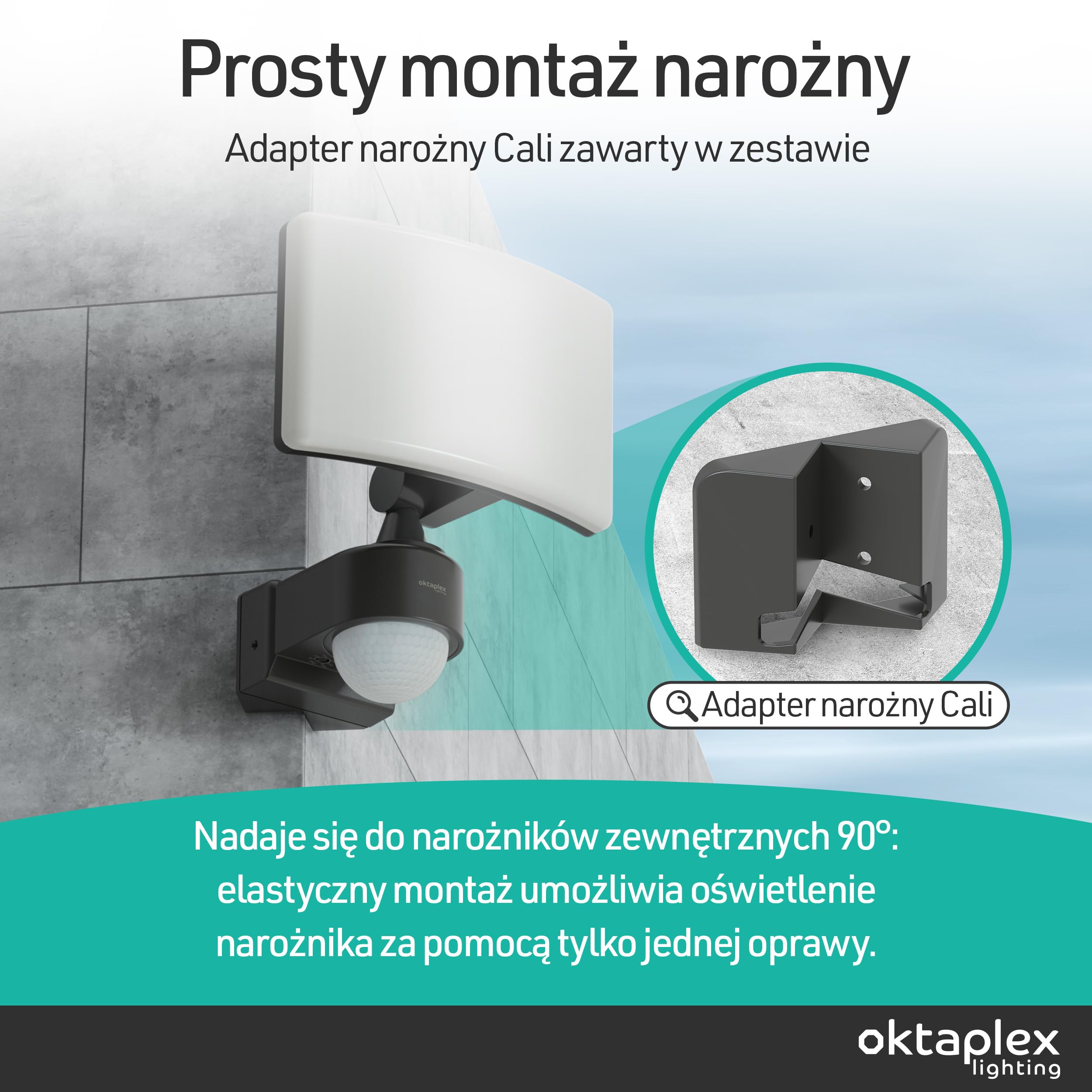 Oktaplex Cali lampa zewnętrzna z czujnikiem ruchu 2200 lm ciepła biel 3000 K reflektor zewnętrzny IP65 antracyt z funkcją Master
