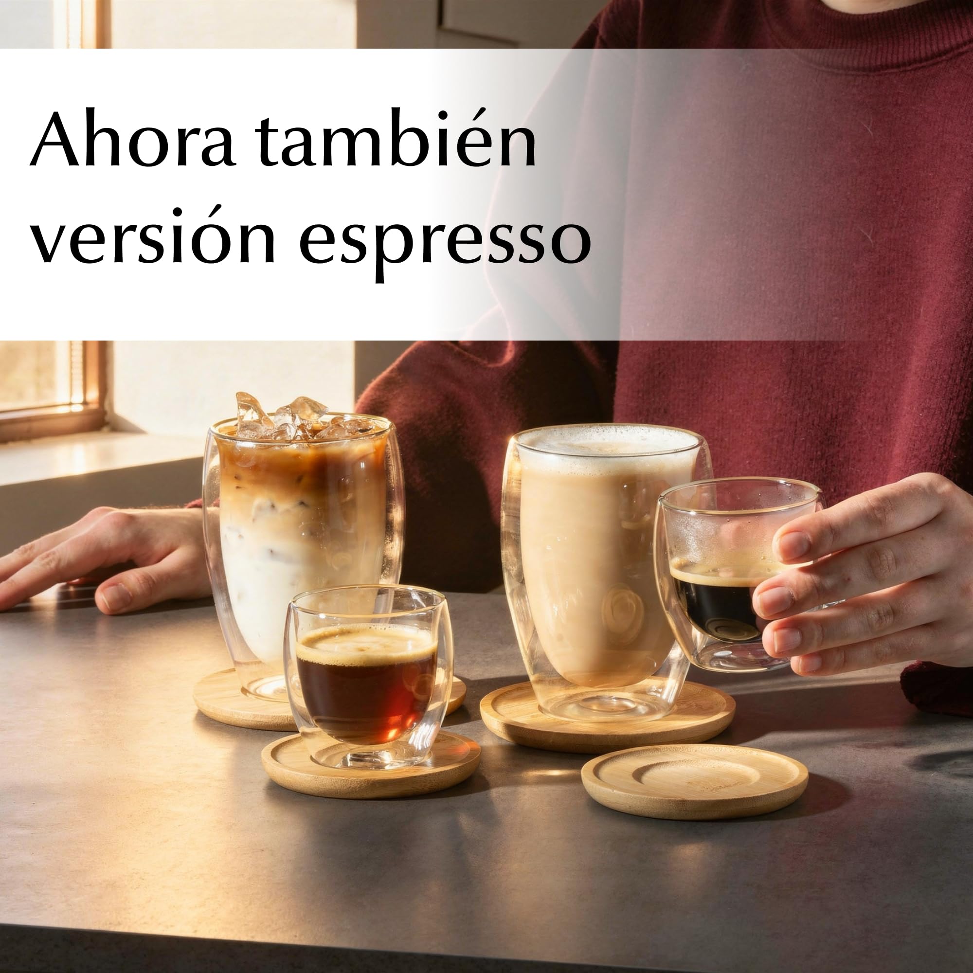 MIAMIO - Juego de 6 vasos para latte macchiato/vasos de café de doble pared/sin asa/vidrio/pared gruesa/vidrio borosilicato (350 ml)