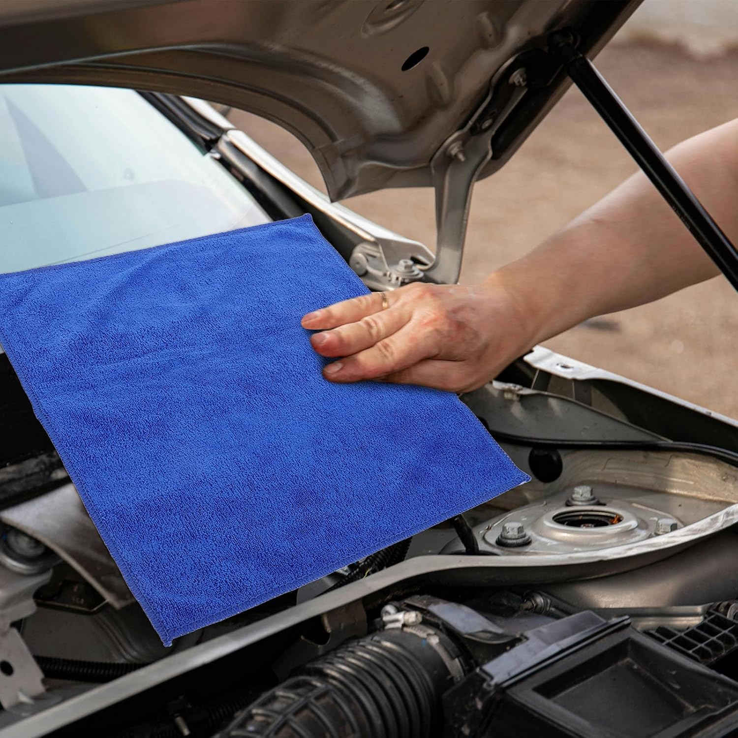 10 Pcs Car Wash Towels Thickened Blue Microfiber Drying Towels 30x30cm Super Absorbent Detailing Cloths for Auto Exterior Cleaning