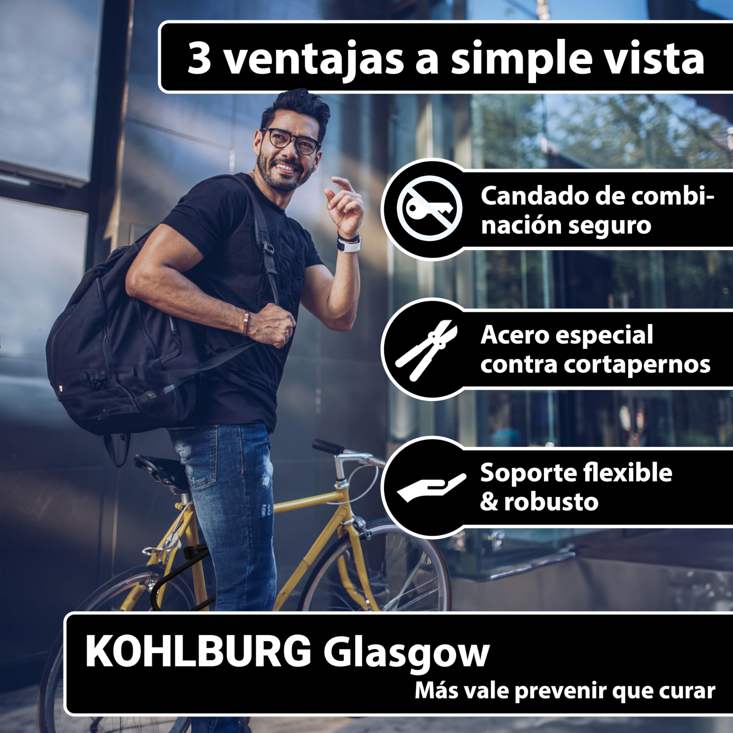 KOHLBURG Antirrobo de horquilla de combinación para bicicleta con soporte