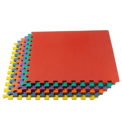 We Sell Mats Multi Color 48 Sq Ft (12 Assorted Tiles + Borders) Foam Interlocking Anti-Fatigue Exercise Gym Floor Square Trade Show Tiles