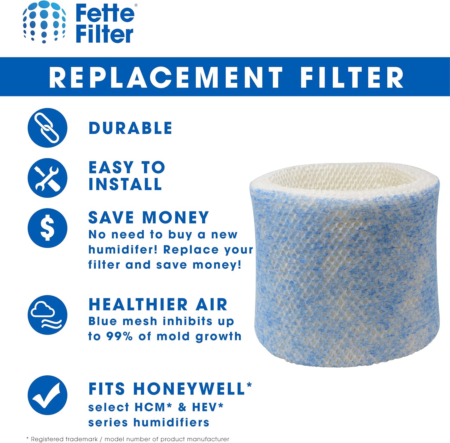 Fette Filter - Upgraded Blue Mesh Wicking Filters Compatible with HW Filter E, HC-14, HCM-6009, HCM-6011, HEV680, HEV685 Series -
