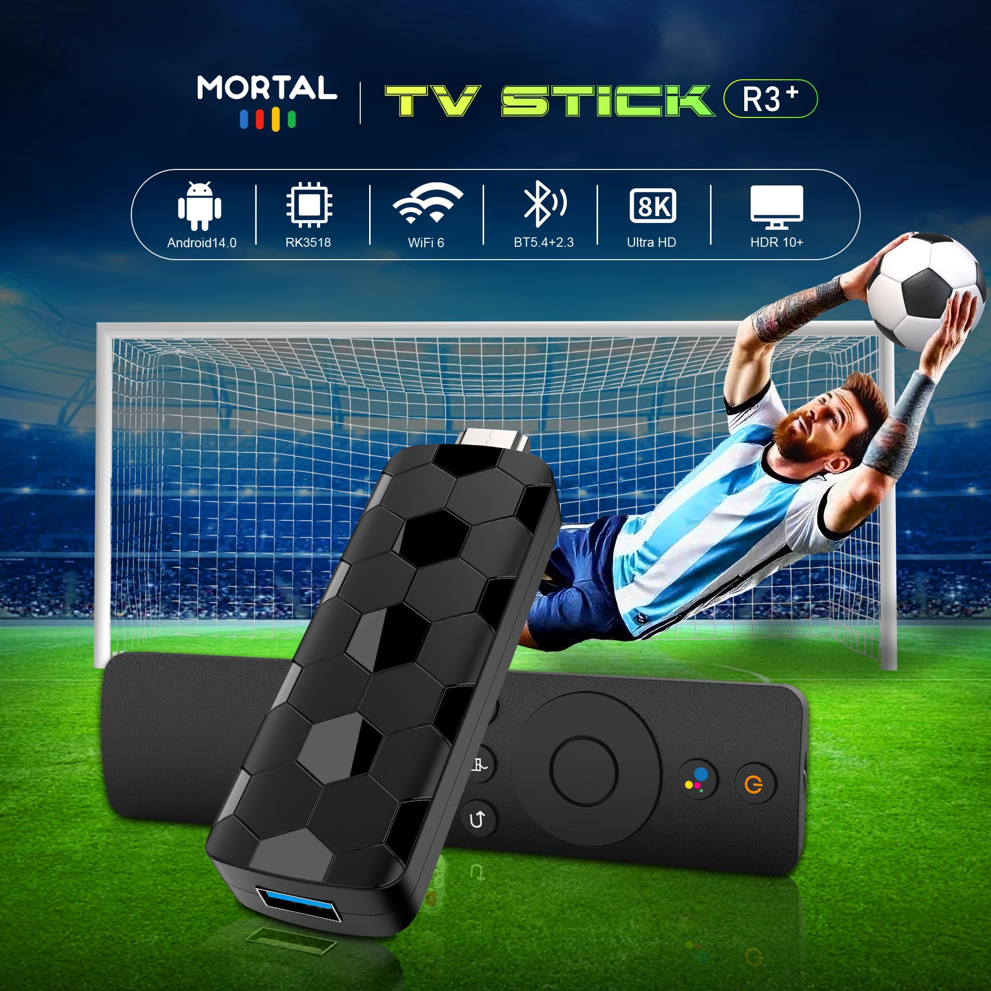 Android TV Stick 14.0, 2 Go RAM + 16 Go ROM, Puce RK3518, WiFi Double Bande 2,4G/5,8G, BT5.4, HDMI 2.0, 8K HD, Noir