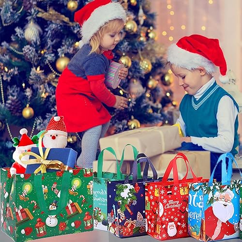 Miniatura 5 de 12 bolsas de regalo de Navidad para familiares y amigos, bolsas grandes de 12.6 x 9.8 x 6.7 pulgadas, bolsa de regalo de Papá Noel no tejida, bolsas