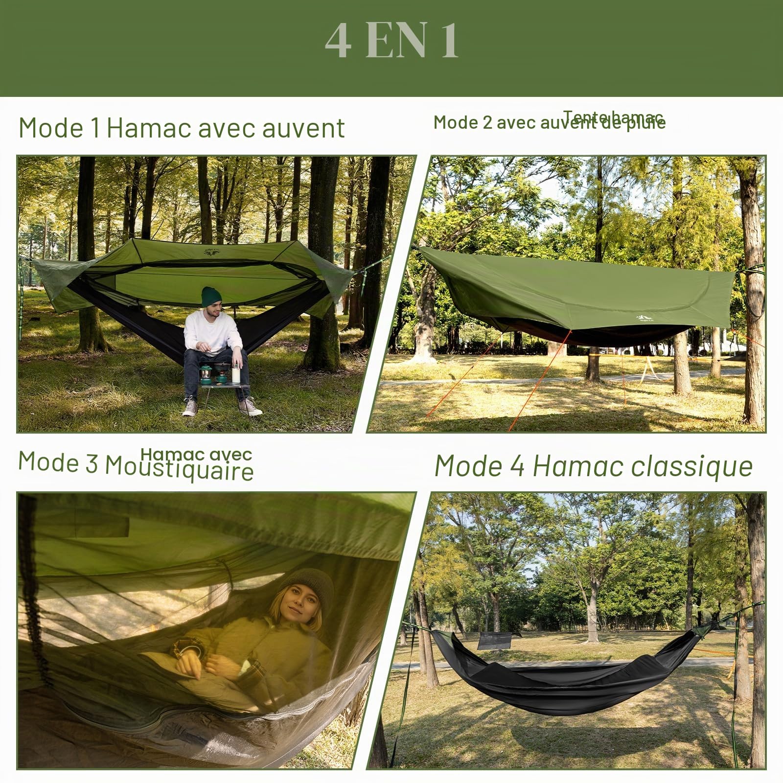 Night Cat Hamac Moustiquaire 1 Personnes: Imperméable Hamac Bivouac Tente Exterieur pour Camping Jardin Voyage Randonnée Vert Pro