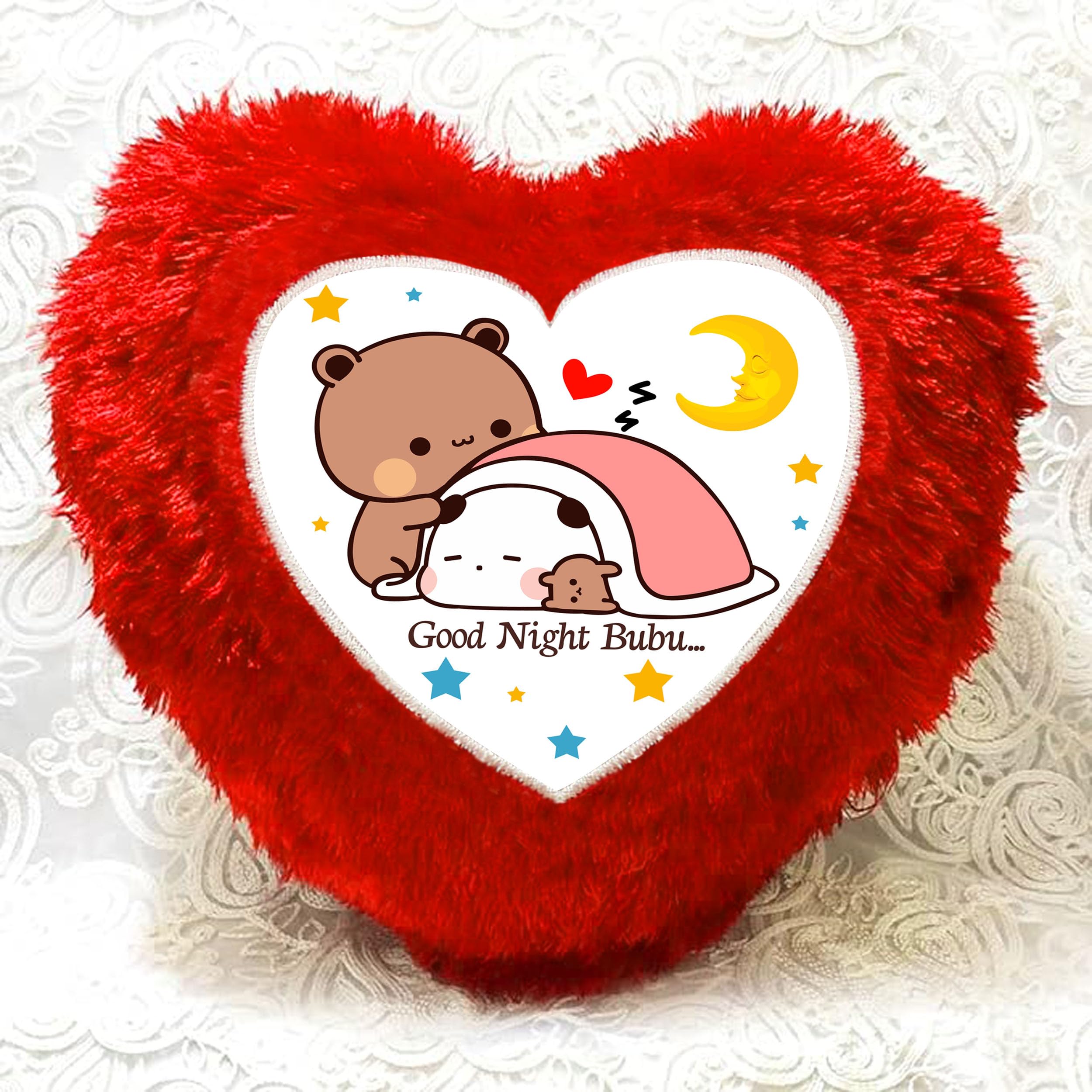 Asha Gifts Bubu Dudu Red Fur Heart-Shaped Cushion for Romantic Gift for Wife Gift for Girlfriend at-2-image-39