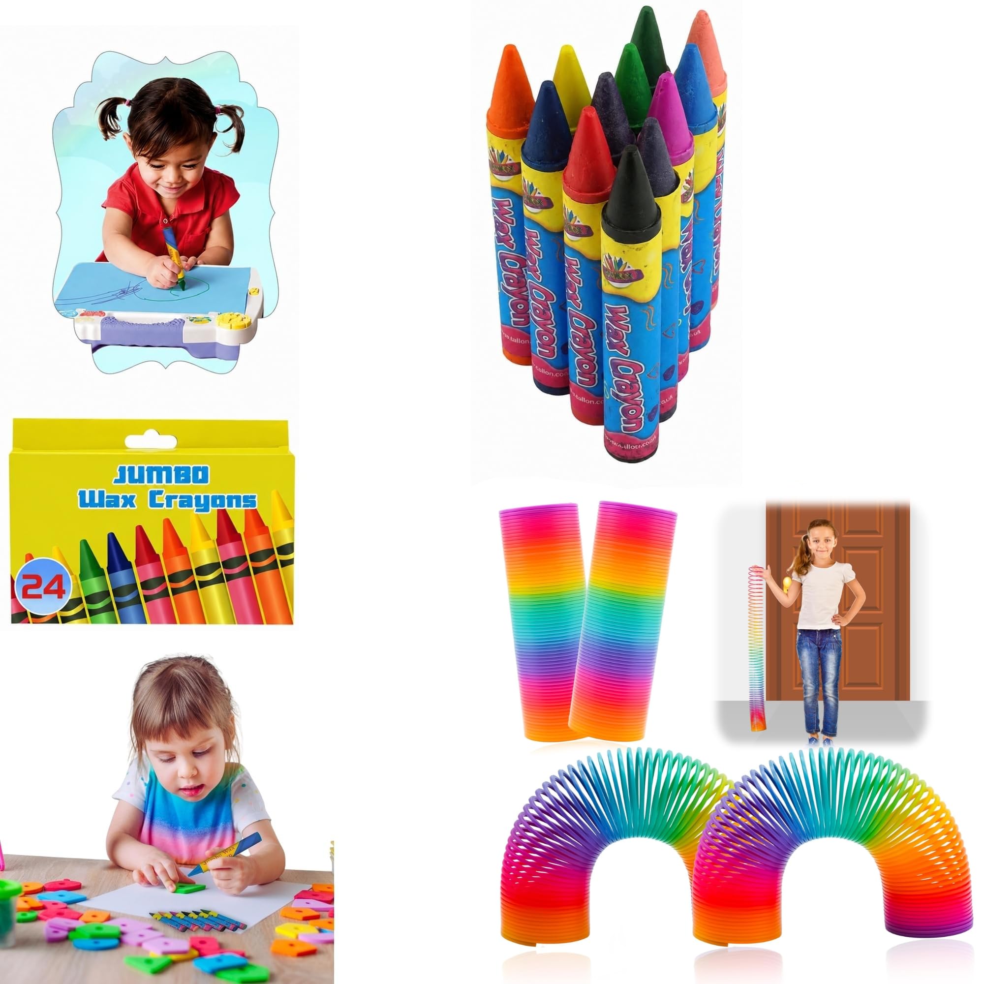 SRV Hub 2 Extra Large 15cm Rainbow Spring Toy & 24 Jumbo Crayons Bundle, Non-Toxic Art Craft Set, Sensory Fidget Toy, Party Bag Fillers, Back to School Gift for Kids Ages 3+ โ image 1