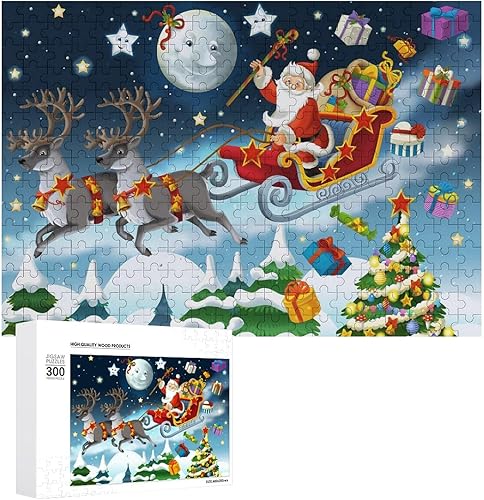 Rompecabezas para adultos de 300 piezas, Noche de Nochebuena, Santa Claus, rompecabezas divertido para la familia