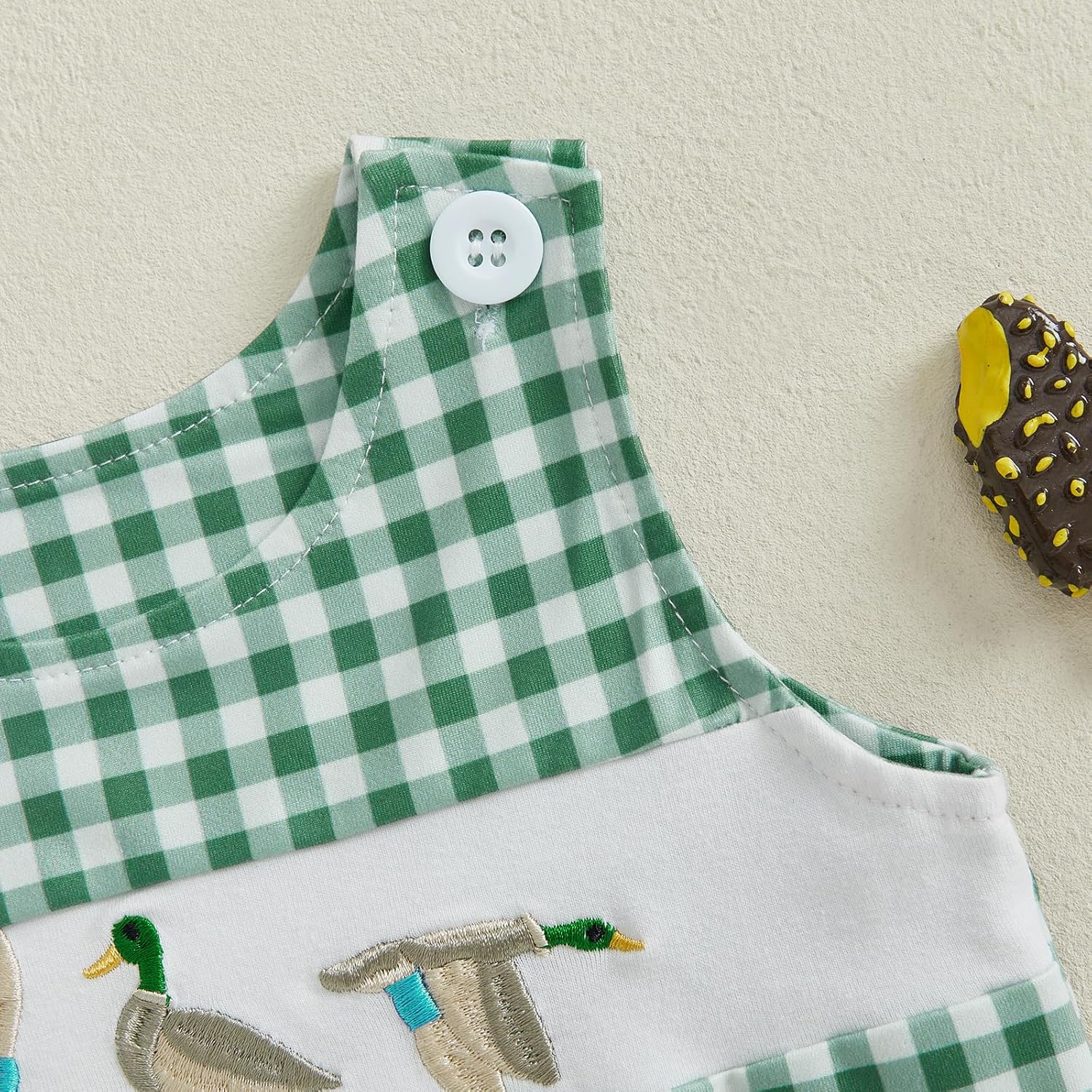 Newborn Baby Boy Summer Clothes Mallard Duck Embroidery Bubble Romper Plaid Sleeveless Bodysuit Hunting Outfit - Image 5