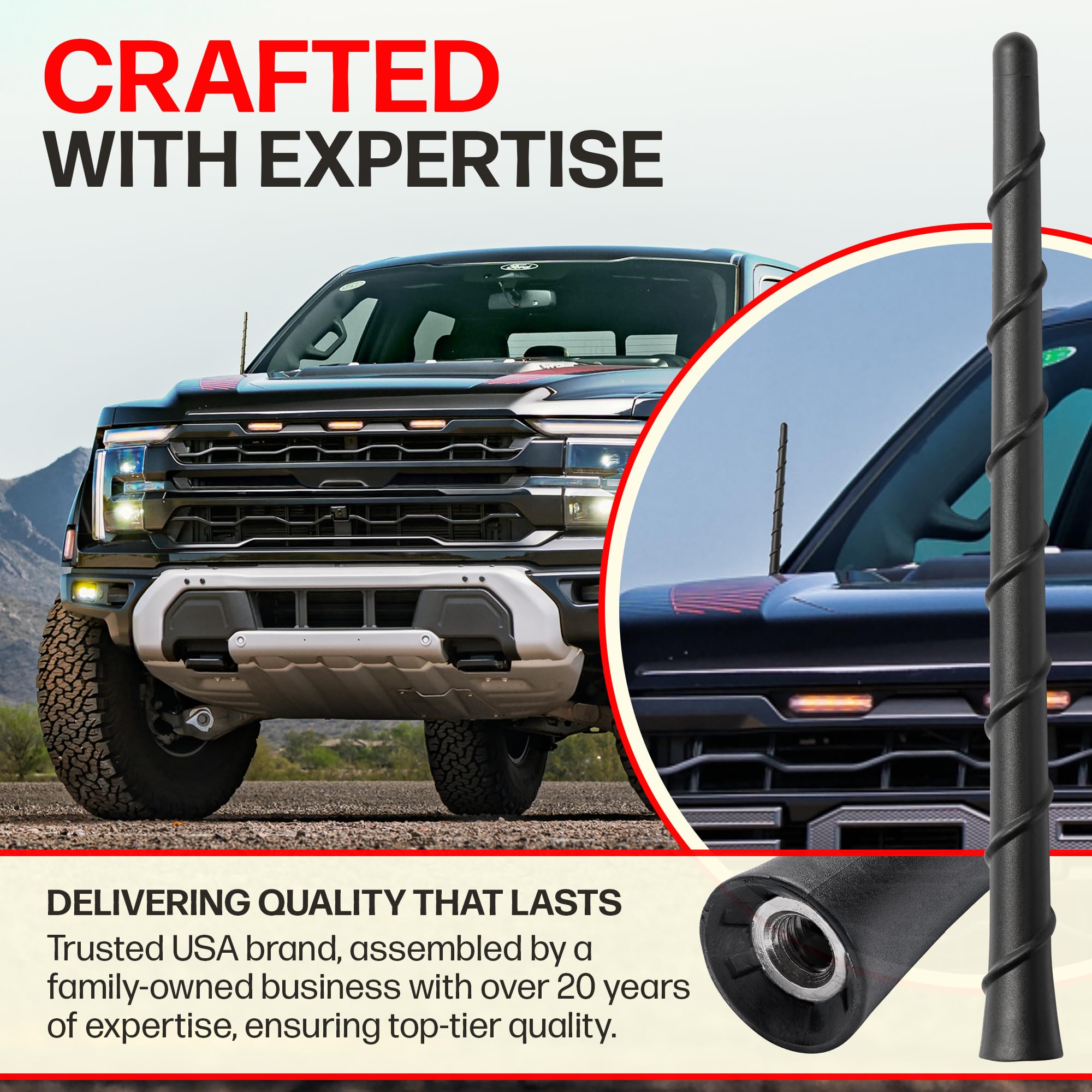 Votex Universal Short Rubber Spiral Antenna Kit – Enhanced Reception, Carwash Proof, Flexible and Durable with Tuned Copper Coil and Stainless Steel Threading – for Trucks, Cars & SUVs, 8