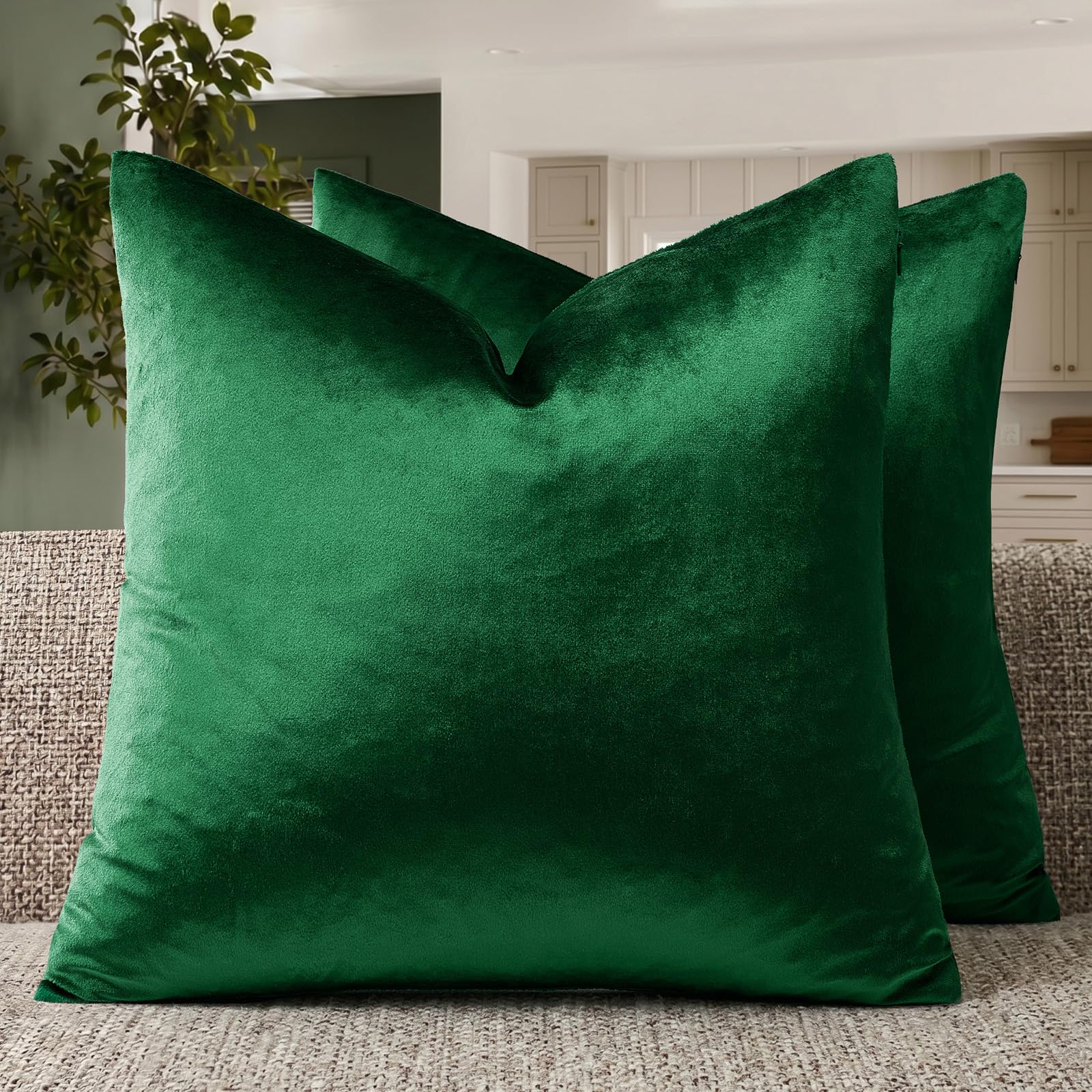 GIGIZAZA Decorative Throw Pillow Covers 16x16,Set of 2 Forest Green Square Couch Pillow Covers,Velvet Sofa Boho Cushion Pillows โ image 1