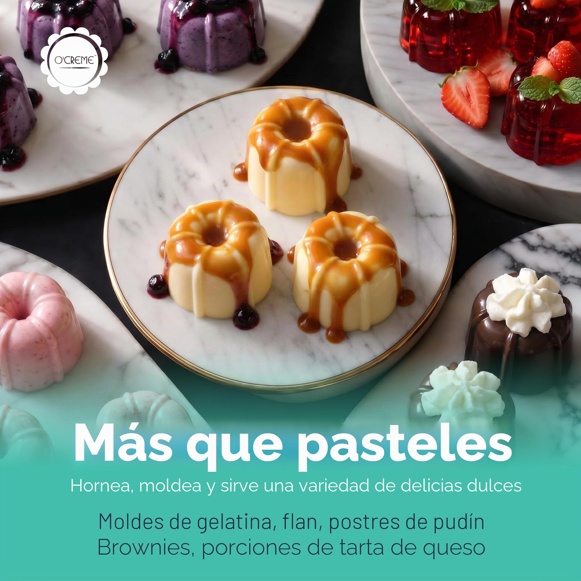 O'Creme Mini moldes de plástico para hornear flan – Molde para hornear con silicona antiadherente – Moldes reutilizables antiadherentes para hornear y mucho más – Paquete de 25 unidades