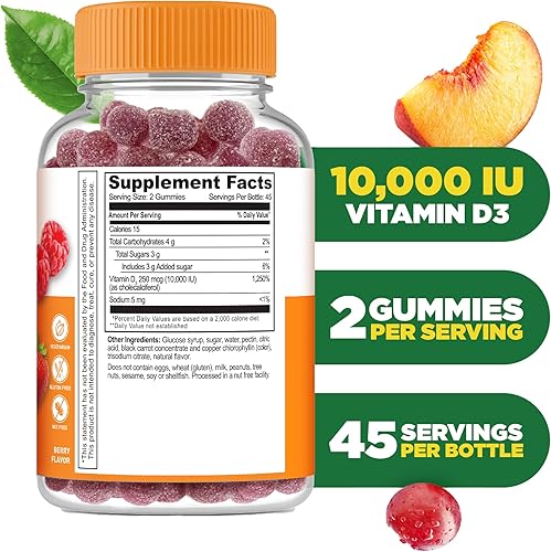 Miniatura 2 de Lifeable Vitamina D3 10000IU  Suplementos de fuerza ósea de gran sabor  Gomitas de vitamina D3 para la salud ósea  Gomitas de vitamina D para