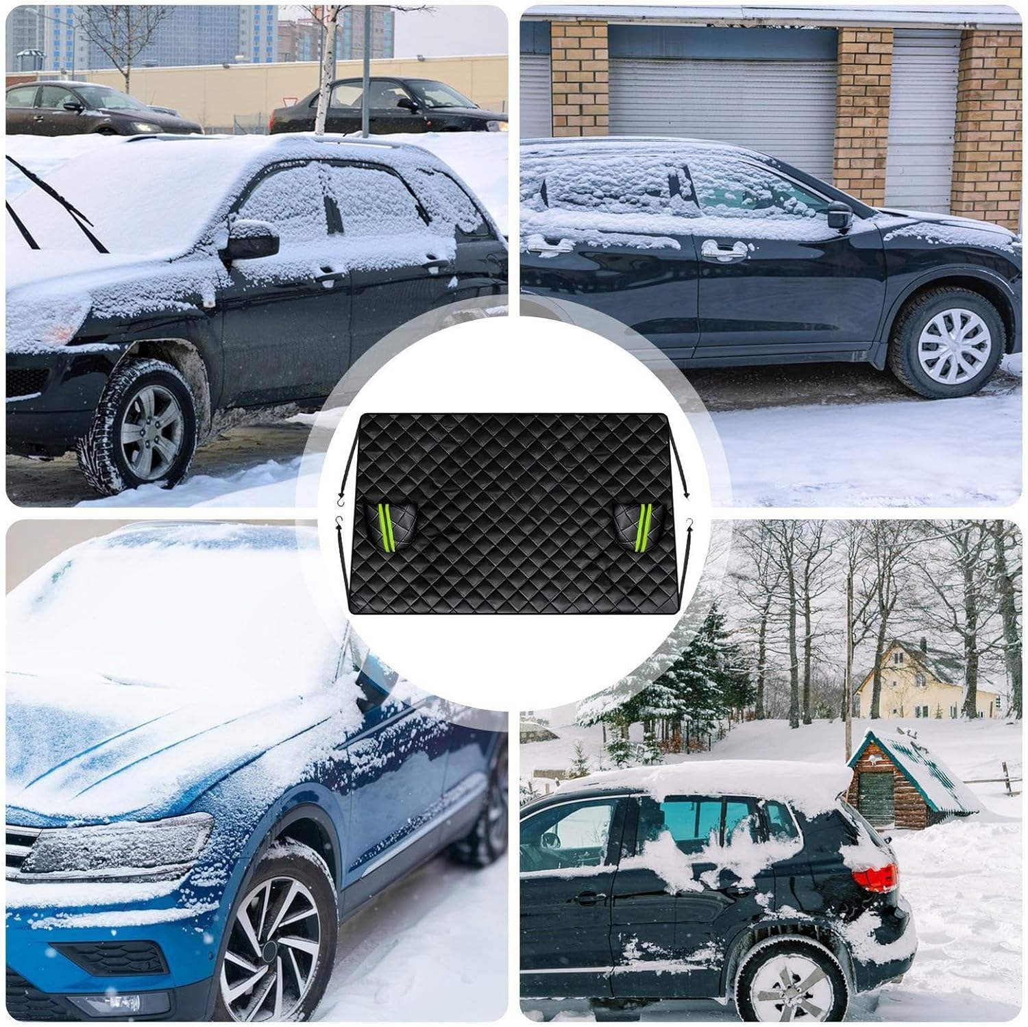 Car Windshield Snow Cover, Thicked Windproof Waterproof Protection, Windshield Ice Protector Cover with Material, Auto with Compact Design, Heat Resistant Metal Grid, Snow