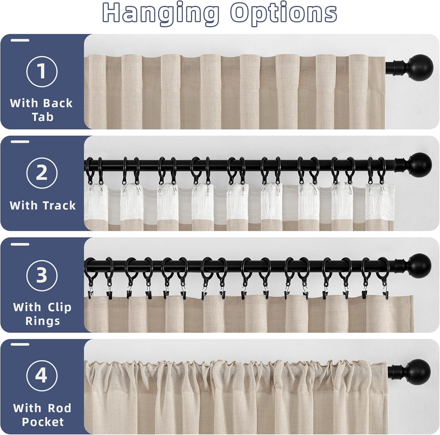 DaysU Linen Curtains - 108 Inch Long, 2 Panel Set for Bedroom/Living Room, Oatmeal Semi Sheer Farmhouse, Rod Pocket, Light Filtering Privacy