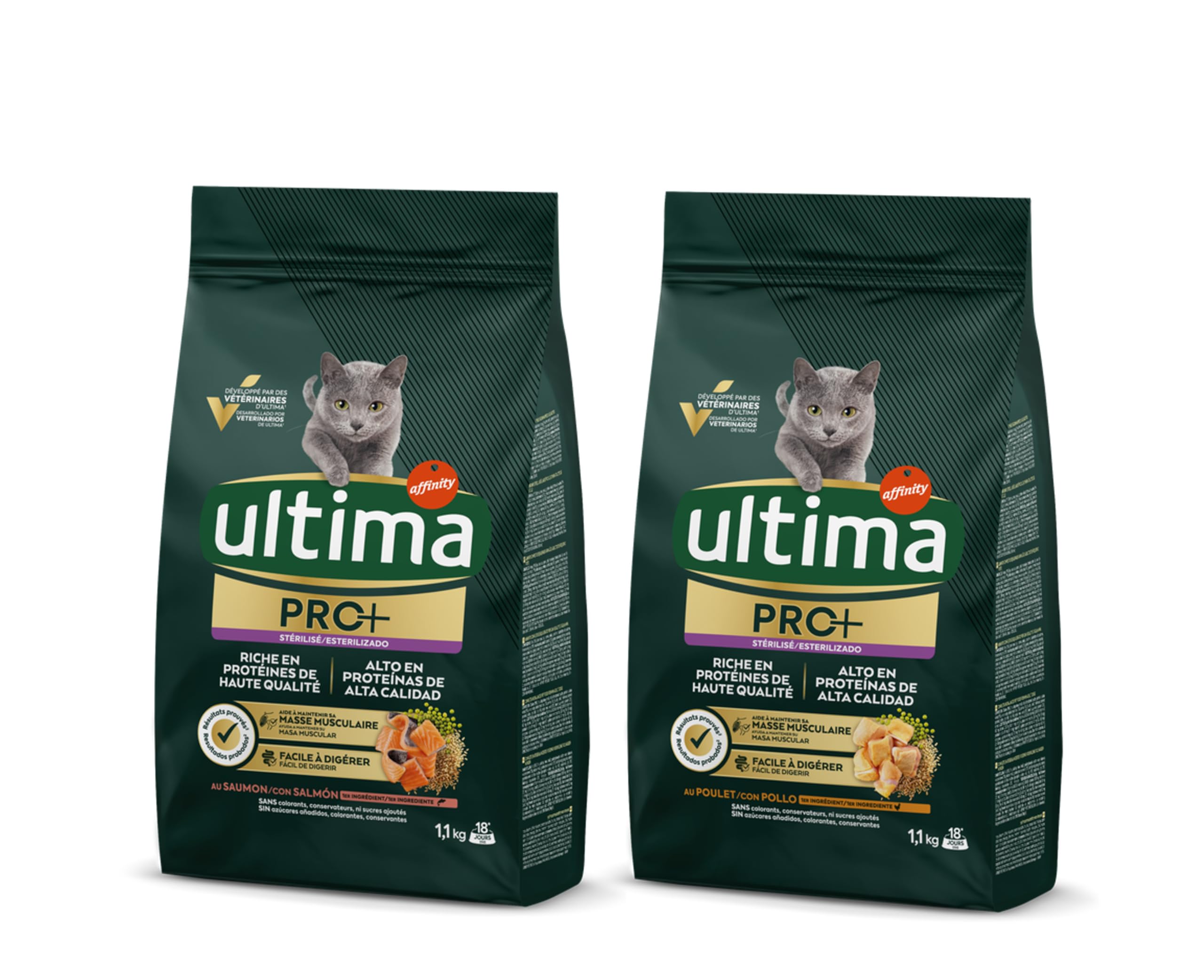 Ultima Pro + Pienso para Gatos con Salmón - 1,1kg + Ultima Pro + Pienso para Gatos con Pollo - 1,1kg