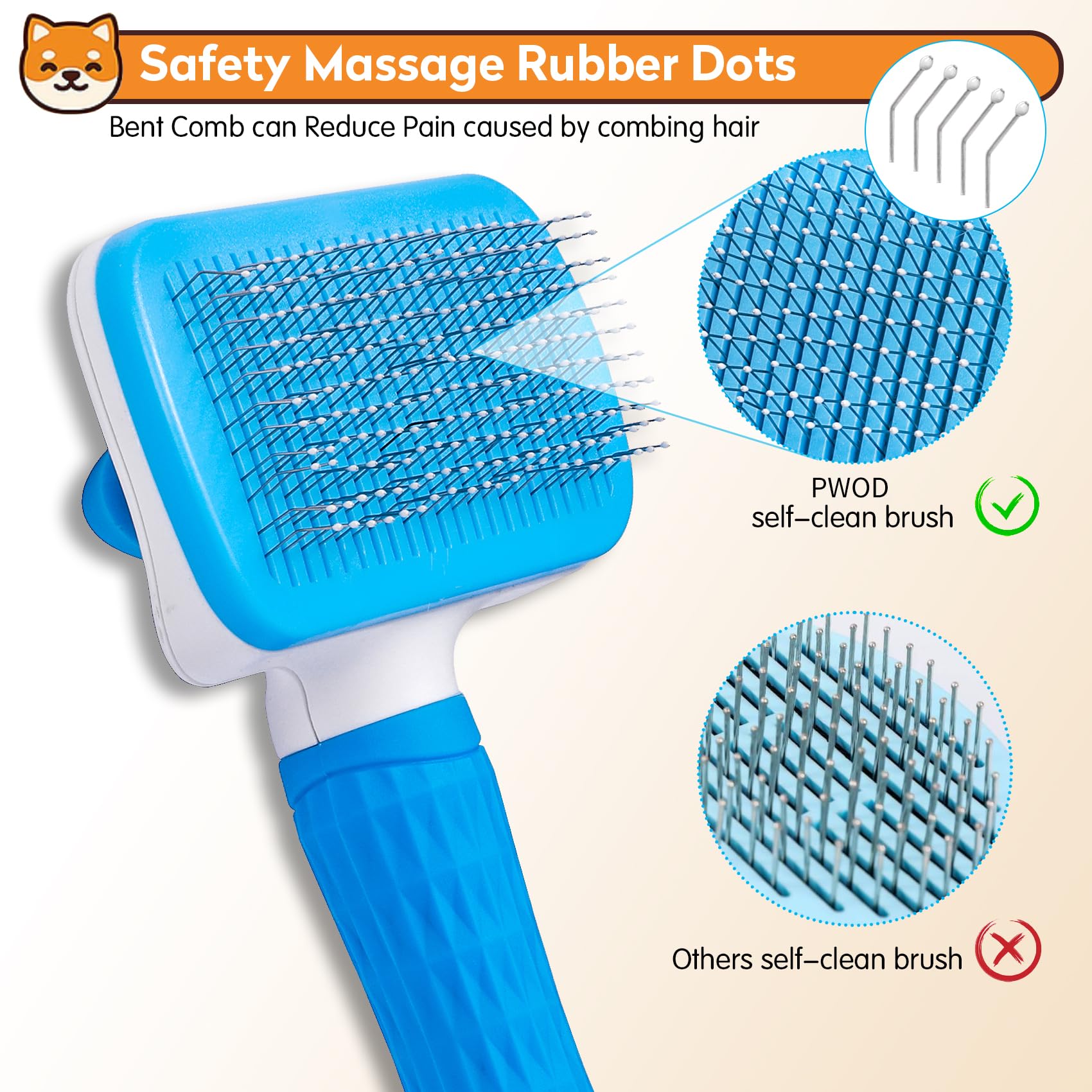 Dog & Cat Brush, Self Cleaning Slicker Brush for Pets, Upgraded Dog Brush for Shedding Massaging and Grooming, Removes Loose Undercoat & Portable Comb for Long Short Haired Dogs(Blue) - image 4