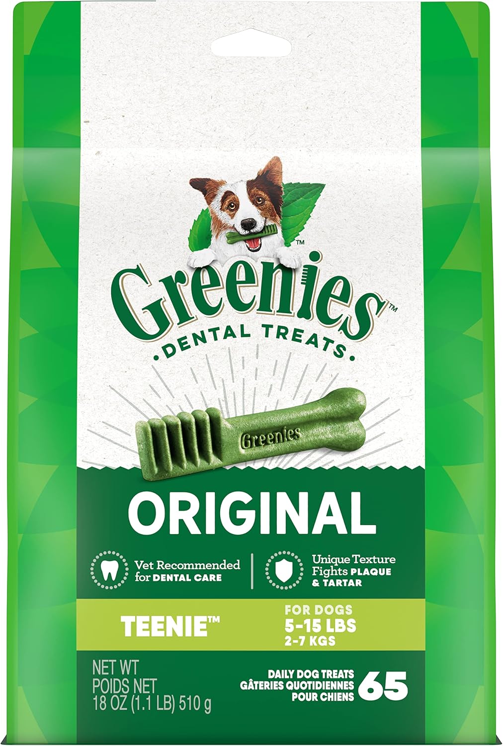 GREENIES Original TEENIE Natural Dental Care Dog Treats, 18 oz. Pack (65 Treats)