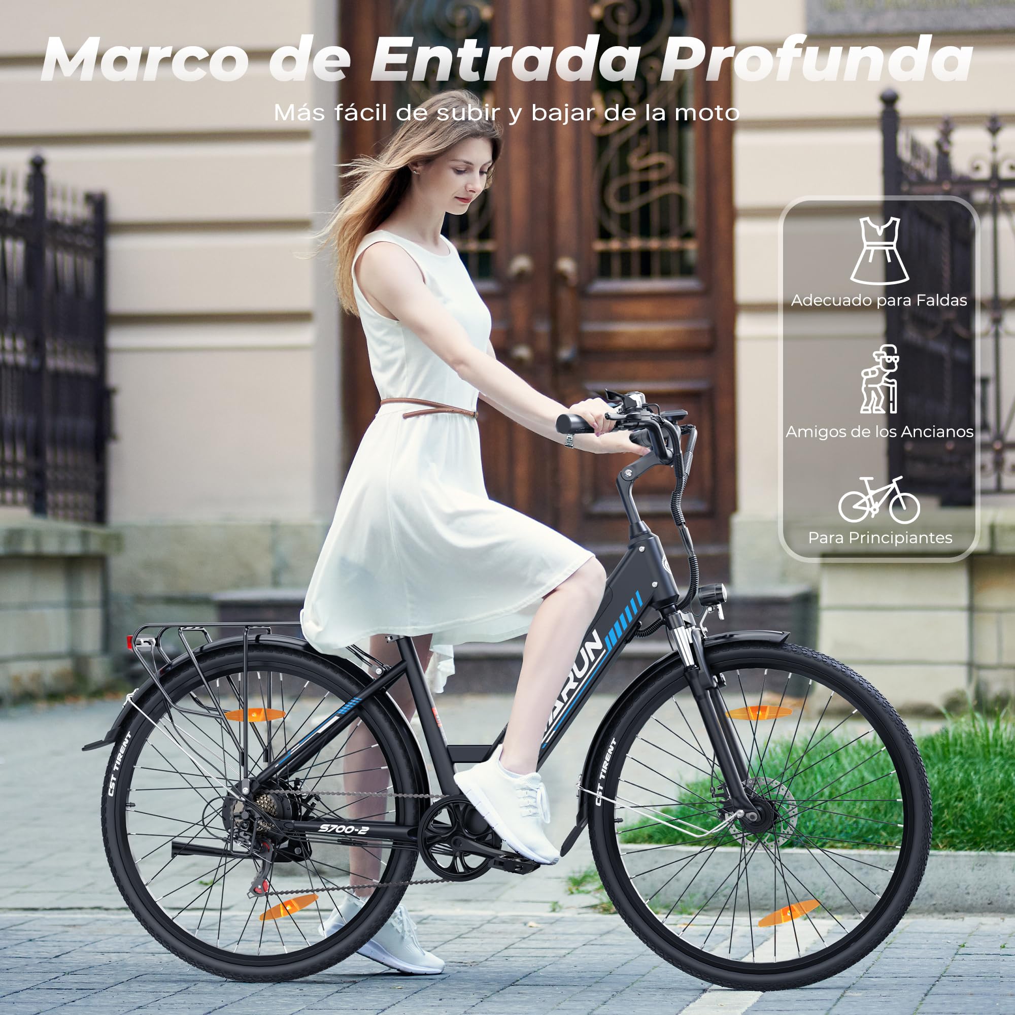 VARUN 28'' Bicicleta Electrica, Bici Electrica con Batería 48V 499.2Wh | Autonomía de 100km, Bicicleta Eléctrica Motor 250W, Aluminio, 7 Velocidad, E-Bike Hombres y Mujeres para Urbanos