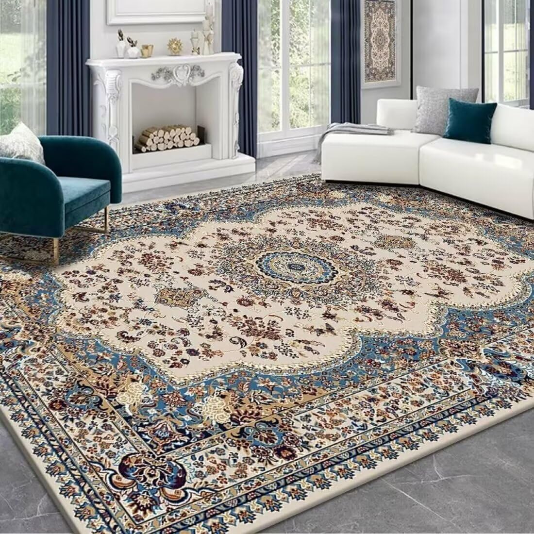 Tapis Priere Pliable Tapis de Salon Confortable Fleur mer Design rétro résistant au Froid et Facile à Entretenir 130X190CM
