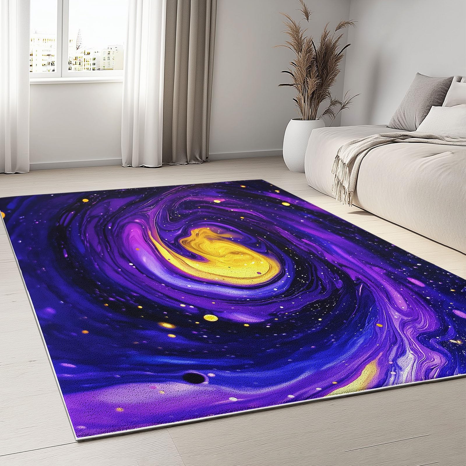 Dywan 120 x 180 cm, psychodeliczny obrotowy galaktyka, nadaje się do prania, fioletowy, miękki, z krótkim włosiem, antypoślizgowy, puszysty, do pokoju dziecięcego, pokoju zabaw, korytarza, jadalni