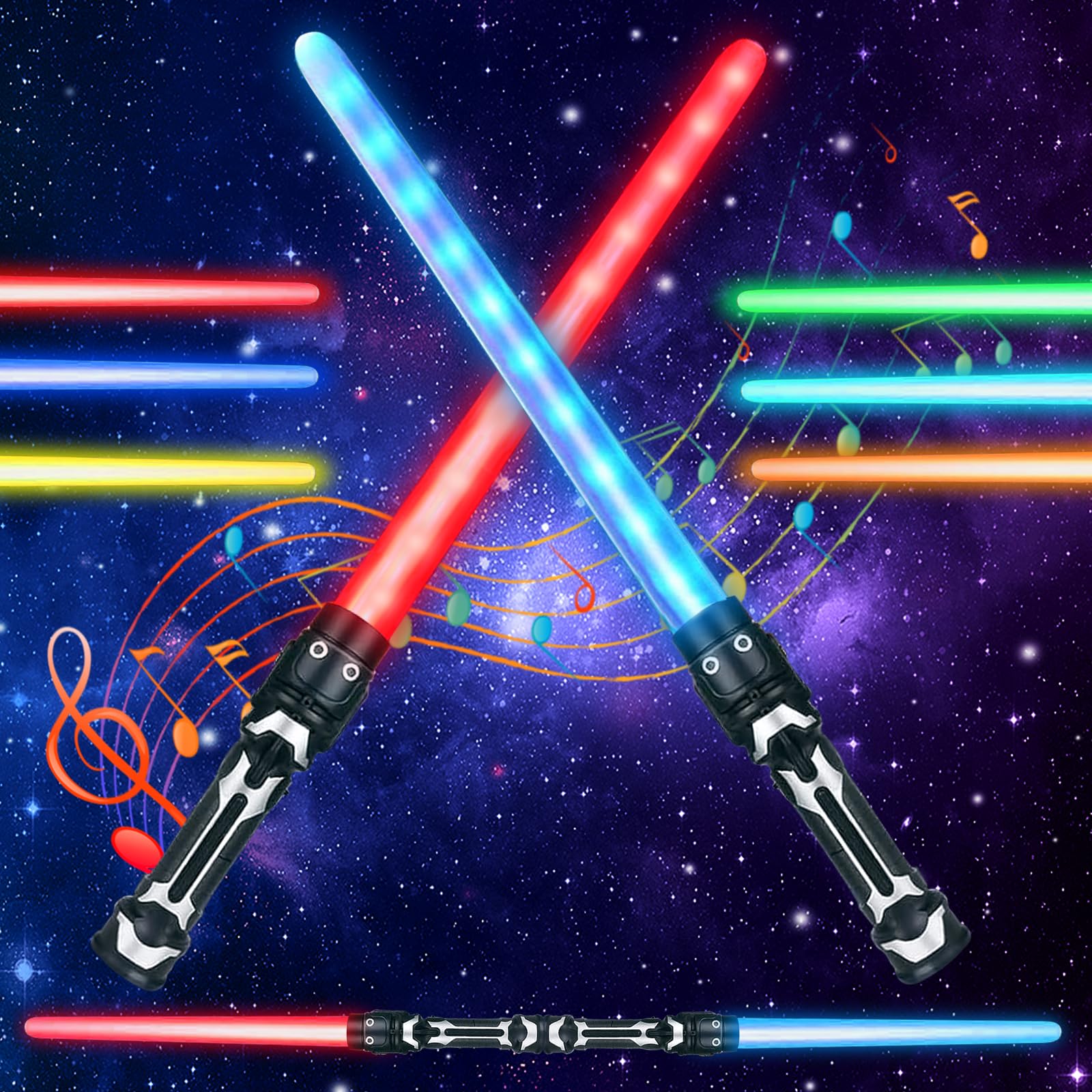 SUFANG 2 Pièces Sabre Laser pour Enfants 2 en 1 Sabre Laser Lumineux 7 Couleurs Sabre Lumineux Epées Laser à LED avec Son Epées Laser Télescopiques Cosplay Fête d'anniversaire Cadeaux