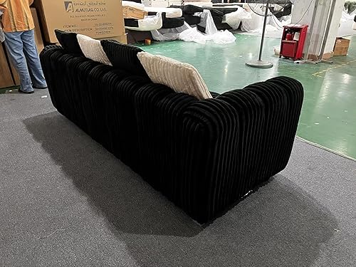 Miniatura 11 de Sofá de nube de gran tamaño con marco de madera, moderno sofá de dos plazas de pana de felpa de mediados de siglo con almohadas para asiento