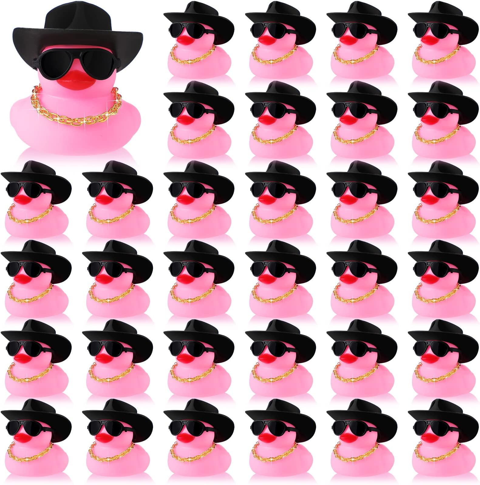 Sotiff 48 Sets Cowgirl Rubber Duck Squeaky Duck Bath Party Toy Duckies Car Dashboard Decorations with Mini Necklace Hat and Sunglasses for Bathtub Baby Shower Birthday Swimming Party(Pink)
