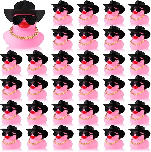 Sotiff 48 Conjuntos Pato de Goma Pato Chillón Patos de Fiesta Adornos de Tablero de Coche con Mini Collar, Sombrero y Gafas de Sol para Ducha,