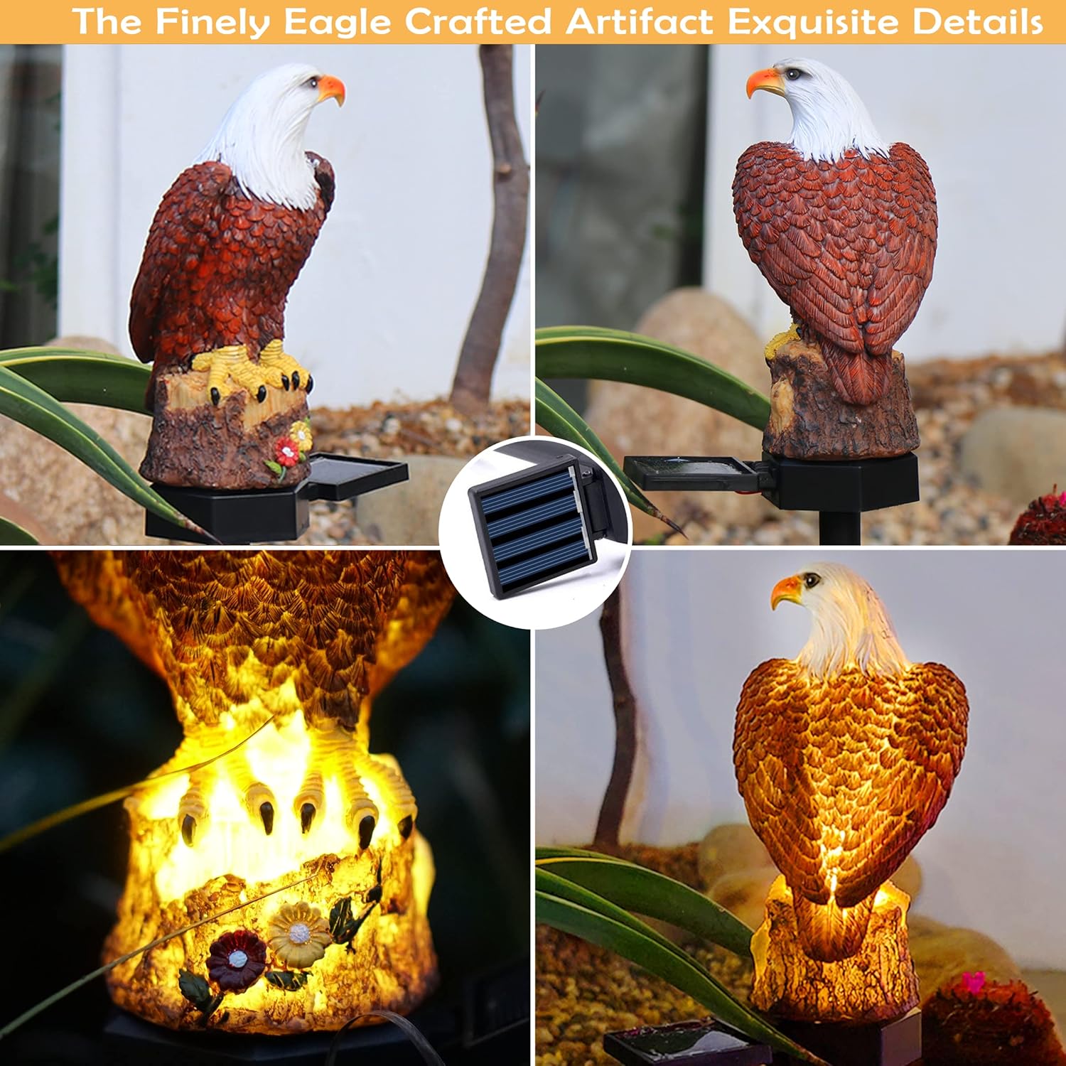SmilingTown Solar Eagle Garden Decorations Outdoor Decorative Stake Lights IP65 Waterproof Bald Eagle Decor for Yard Patio Garden Lawn Halloween Christmas Party (2 Packs)