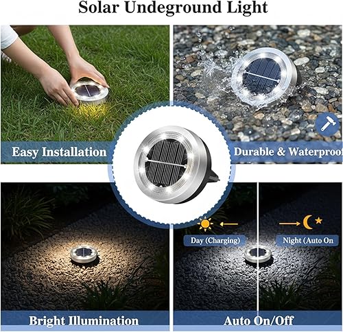 Miniatura 2 de Luces solares en el suelo, paquete de 12 mini luces solares para exteriores IP55 impermeables, luces solares de camino adecuadas para jardines y
