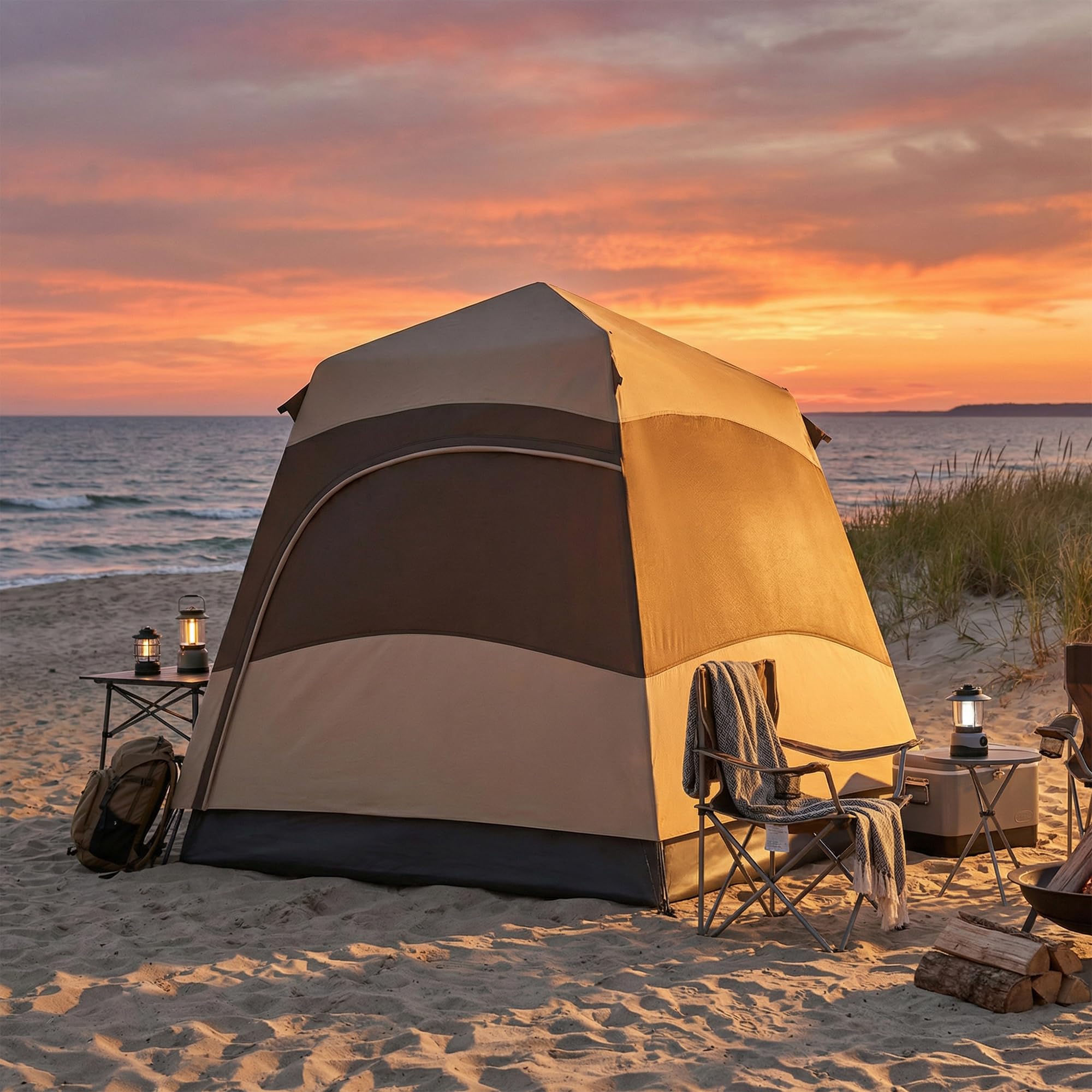 Tienda de campaña instantánea de Doble Capa Outsunny con toldo Impermeable, Tienda Domo Hexagonal para 4 Personas, Refugio de Camping portátil con Suelo Cosido y Bolsa de Transporte, Ideal para