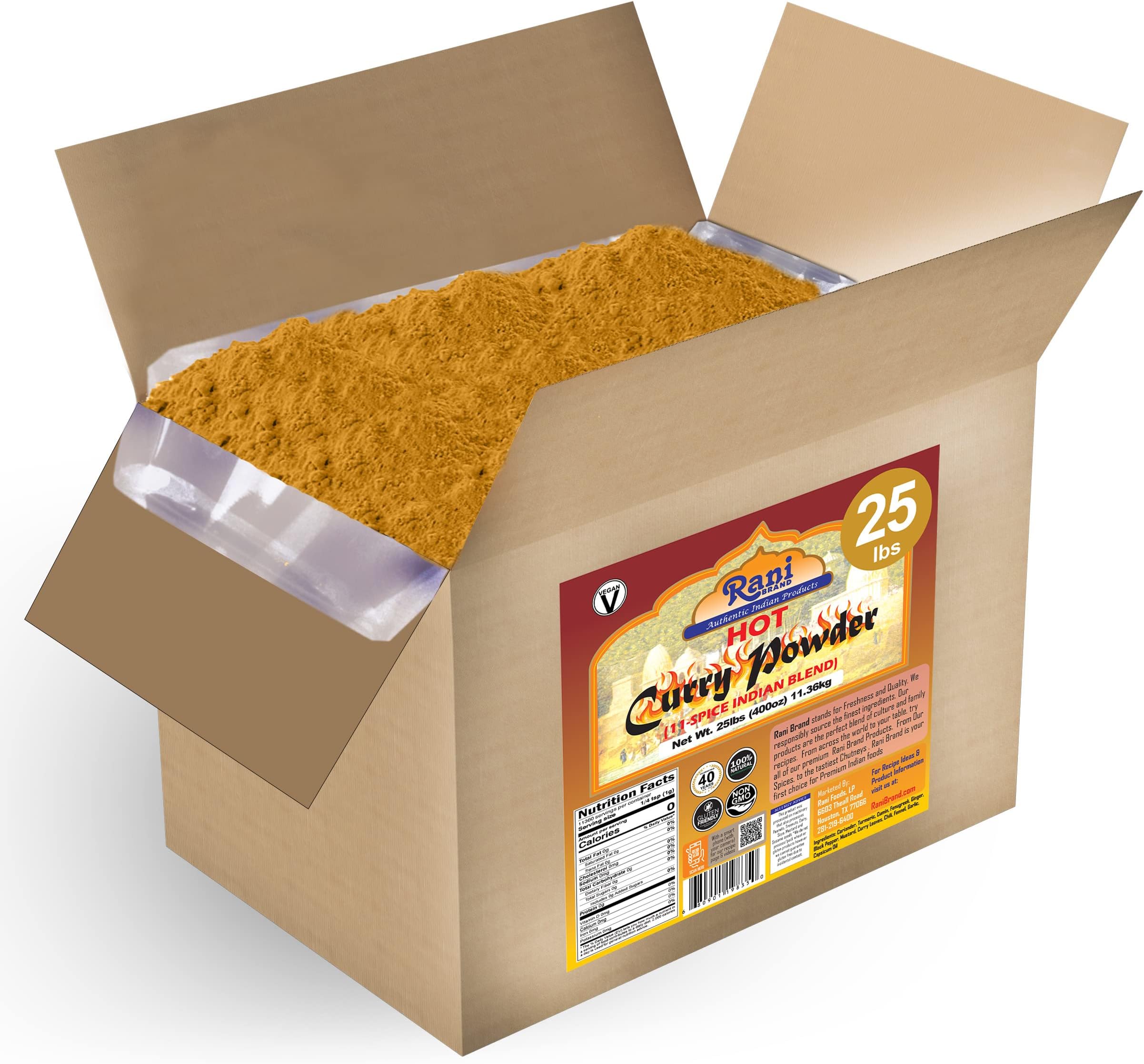 Rani Curry Powder Hot (11-Spice Authentic Indian Blend) 400oz (25lbs) 11.36kg Bulk Box ~ All Natural | Salt-Free | Vegan | No Colors | Gluten Friendly | NON-GMO | Kosher | Indian Origin