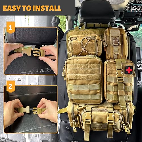 Miniatura 20 de MAIKER - Organizador táctico para respaldo de asiento de auto, organizador de panel de vehículo con 5 bolsas Molle desmontables, tamaño universal