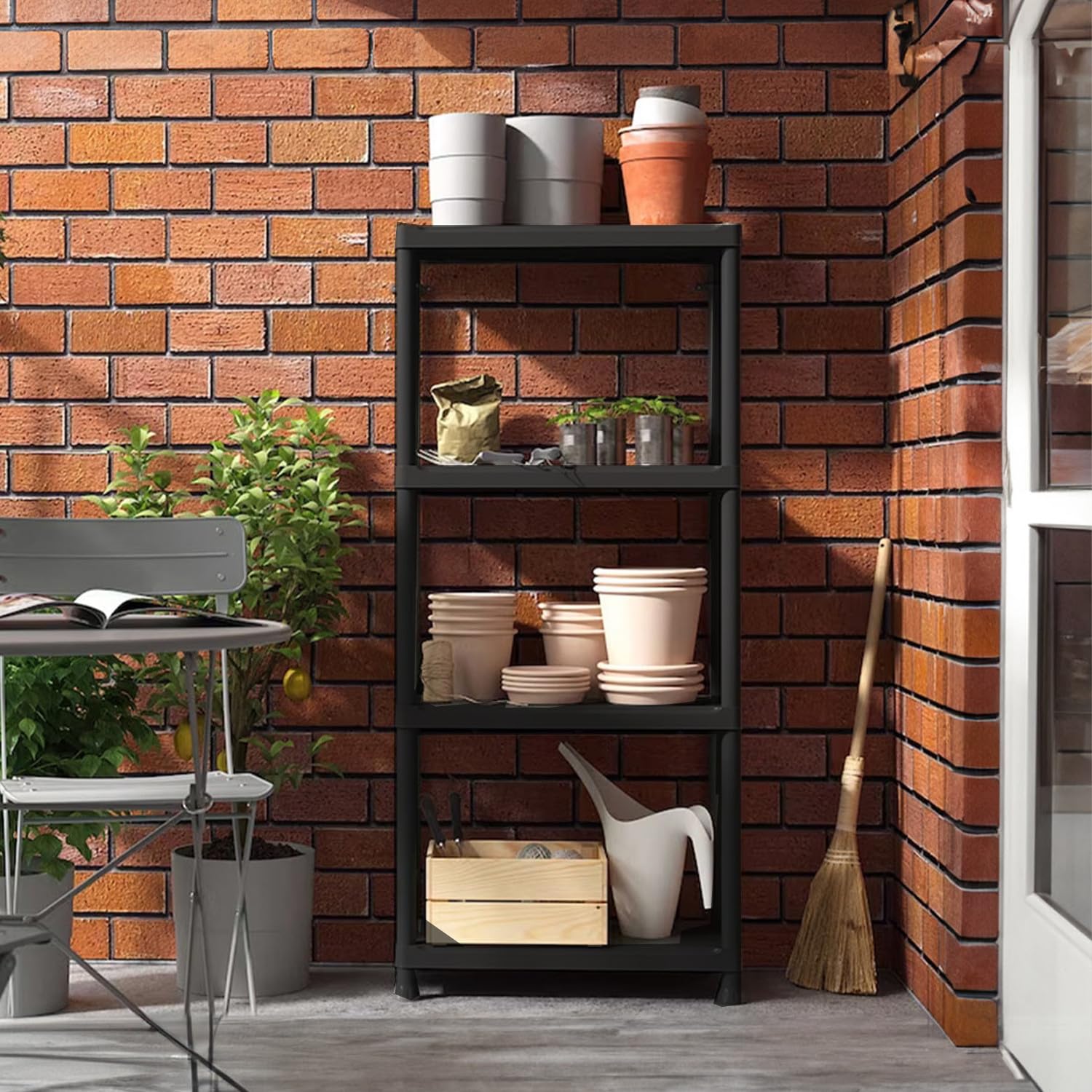 THINIA HOME 7H Seven House - Pack 2 Estanterías Almacenaje, Polipropileno PP, Multiusos, Hogar, Trastero, Domitorio y Cocina, 4 Baldas, Carga Máxima 100Kg, 61x31x131cm (Largo x Ancho x Alto), Negro
