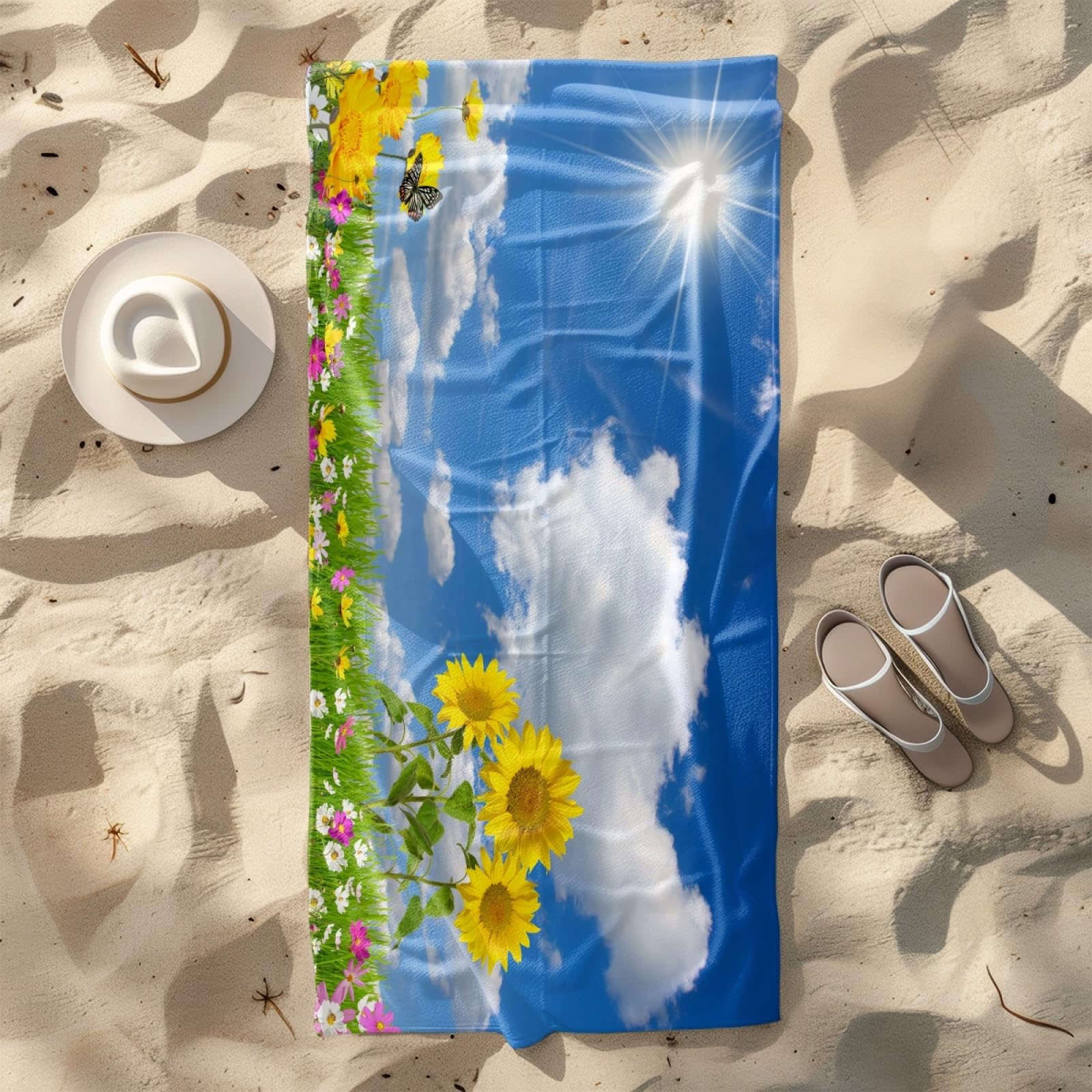 Siebe Toallas De Playa Amarillo Azul Microfibra,Secado Rápido, Suave,Ligera, Sin Arena Toalla De Playa para Viajes,Playa