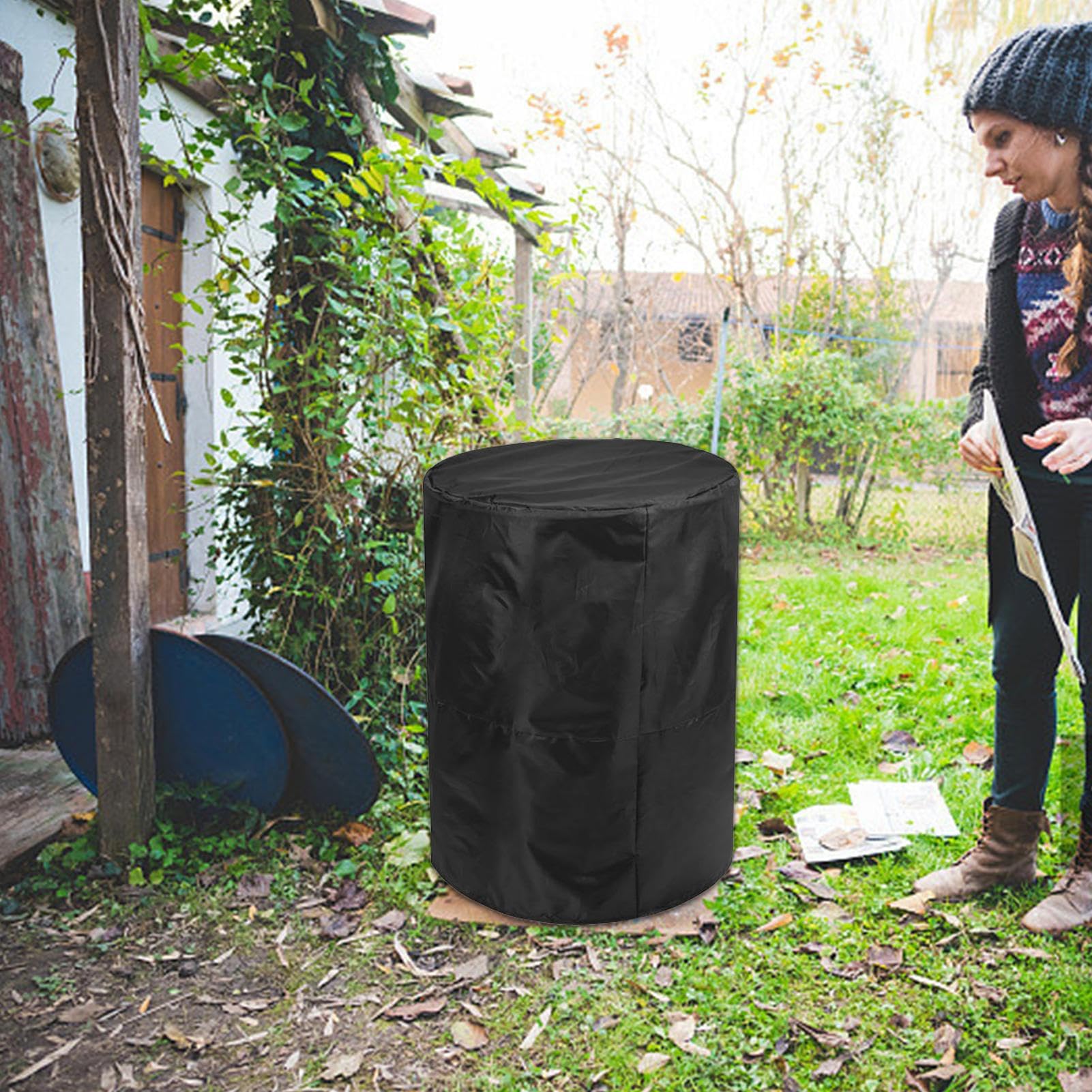 Housse de protection pour tonne à eau imperméable, bâche complète en tissu Oxford, adaptée pour tonne à eau étroite, baril de pluie, baril à vin, coupe-vent, résistante à l'hiver, résistante aux