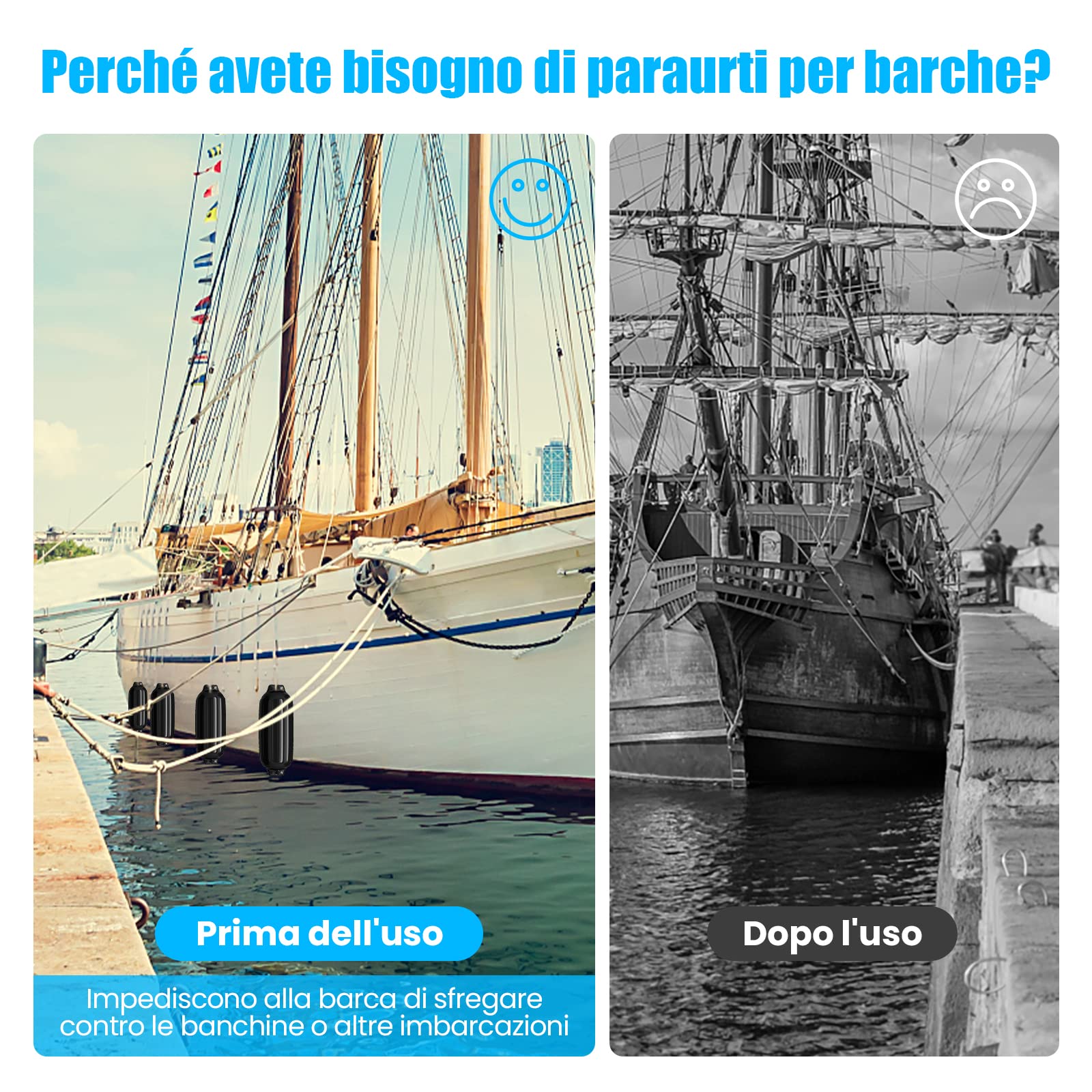 COSTWAY 4 x Parabordi per Barca, Parabordi per Imbarcazioni, Gommonni, Boat Fender