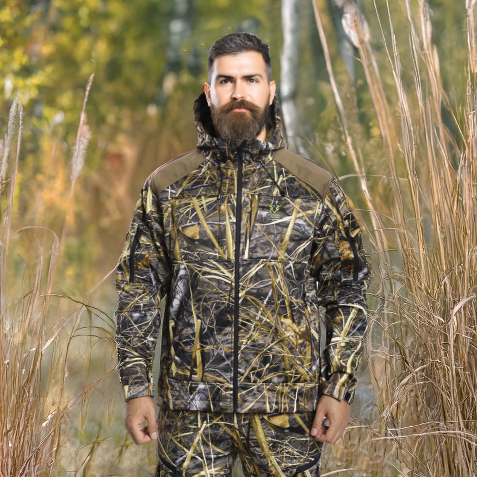 VOTAGOO Giacca da caccia silenziosa Softshell foderato in pile mimetico abbigliamento abbigliamento abbigliamento con cappuccio cappotto per uomo