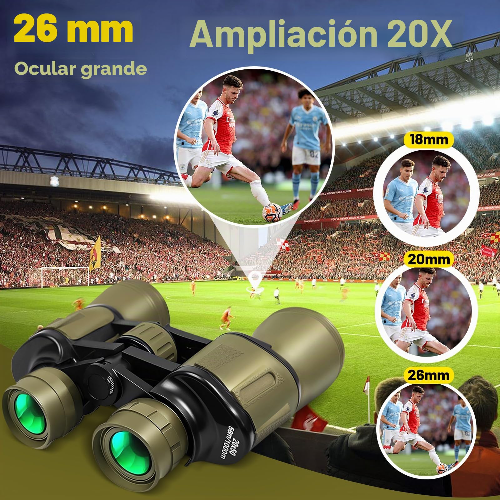Prismáticos 20x50 para Adultos con visión Nocturna Prismáticos HD Impermeables con Prisma BAK4 y Lente FMC Telescópicos Portátiles para Observación de Aves y Conciertos con Adaptador para Smartphone