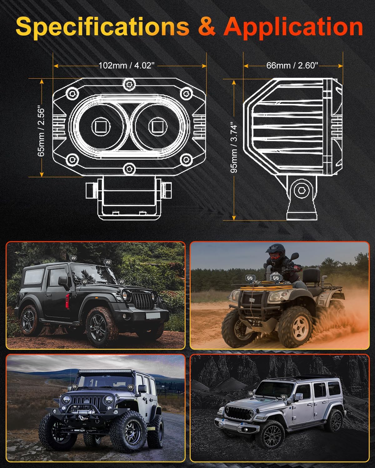 4Inch LED Driving Pod Light, LED Square Off-Road Light Super Brighter White Flood Beam Offroad Driving with Wiring Harness Kit for Jeep Wrangler Truck Pickup SUV ATV UTV