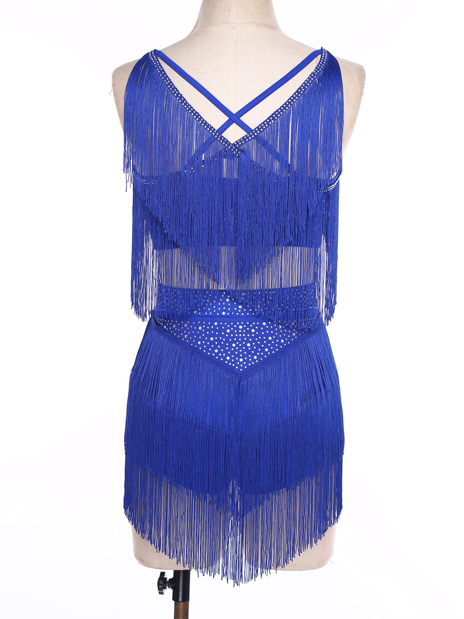 ranrann Tenue Danse Latine Femme Strass à Franges Ensemble Haut et Jupe Danse Samba Rumba Jazz Costume