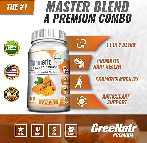 Miniatura 4 de GreeNatr Paquete de alivio de la salud articular y la menopausia curcumina de cúrcuma con pimienta negra, jengibre, glucosamina condroitina MSM,