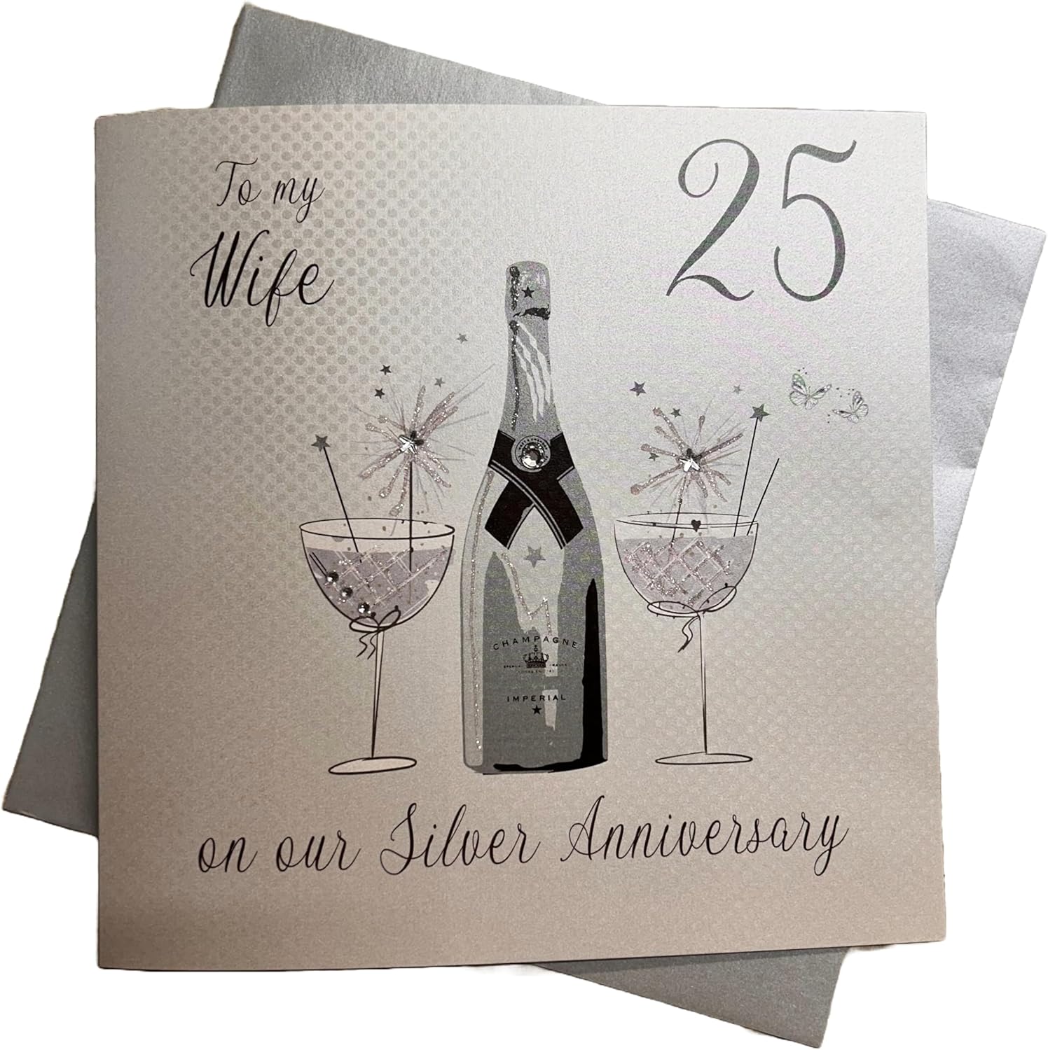 WHITE COTTON CARDS XLBD25W Large To My Wife Silver Wedding Anniversary,Handmade 25th Anniversary Card