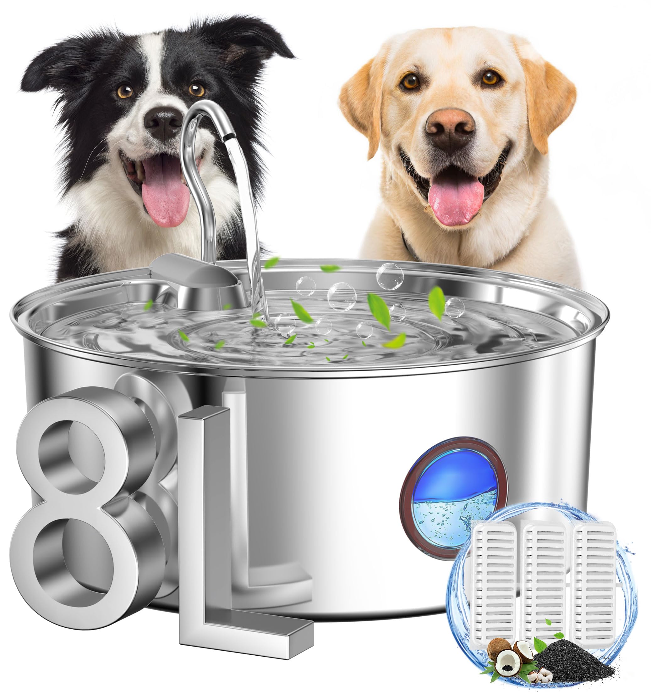 subteenmate Fuente de agua para perros grandes, dispensador automático de fuente de agua para perros de acero inoxidable de 8L/280 onzas, cuenco de agua automático para mascotas con bomba
