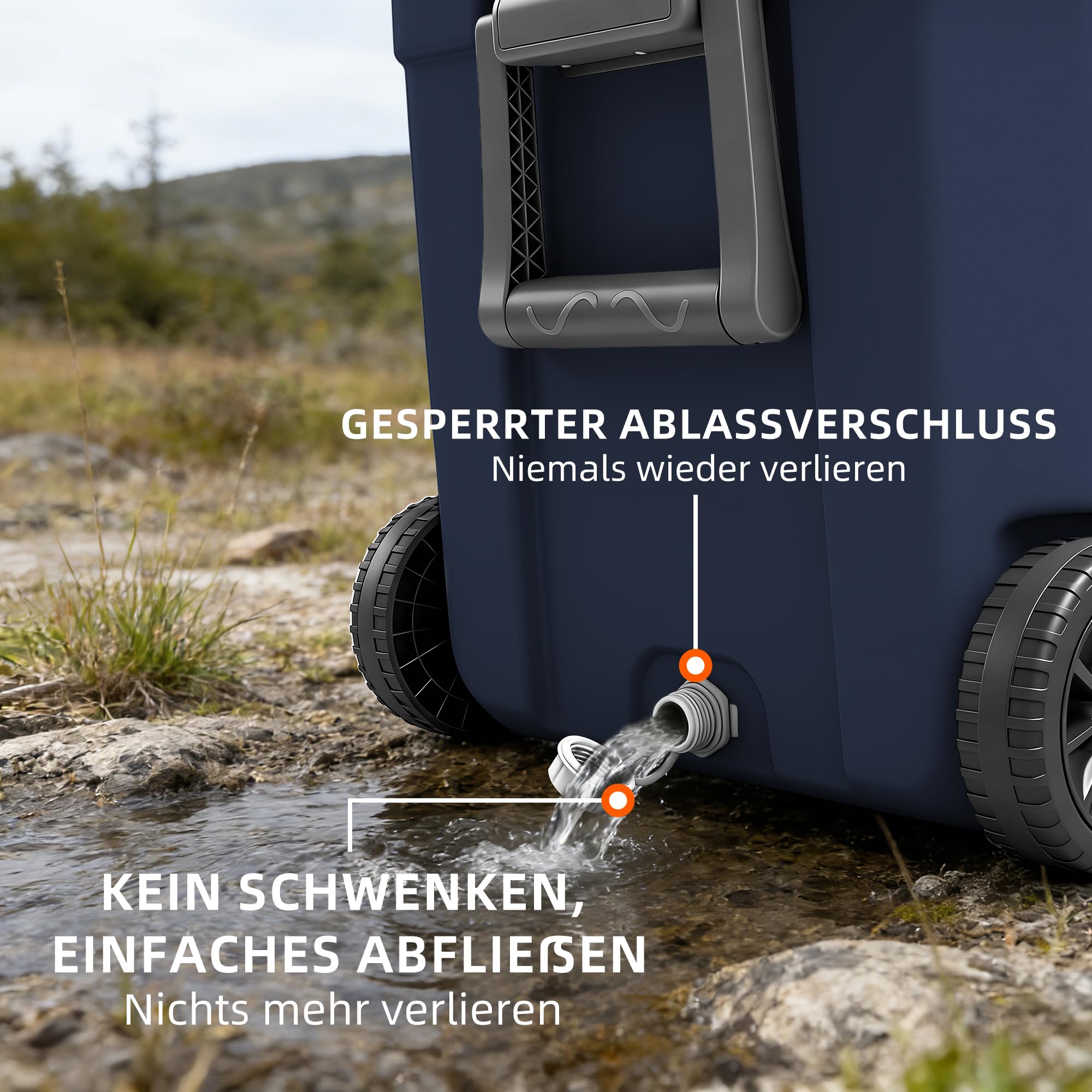 WISD 45L Kühlbox mit Rollen und Griff – Große Camping Kühlbox mit Metallverschlüssen & Ablaufstopfen – Robuste Passive Kühlbox für Picknick, Angeln & Outdoor