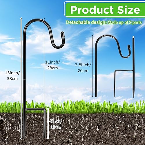 Miniatura 8 de Hicarer Paquete de 24 ganchos de pastor de 32 pulgadas para colgar plantas al aire libre, gancho de pastor de metal negro para colgar linternas